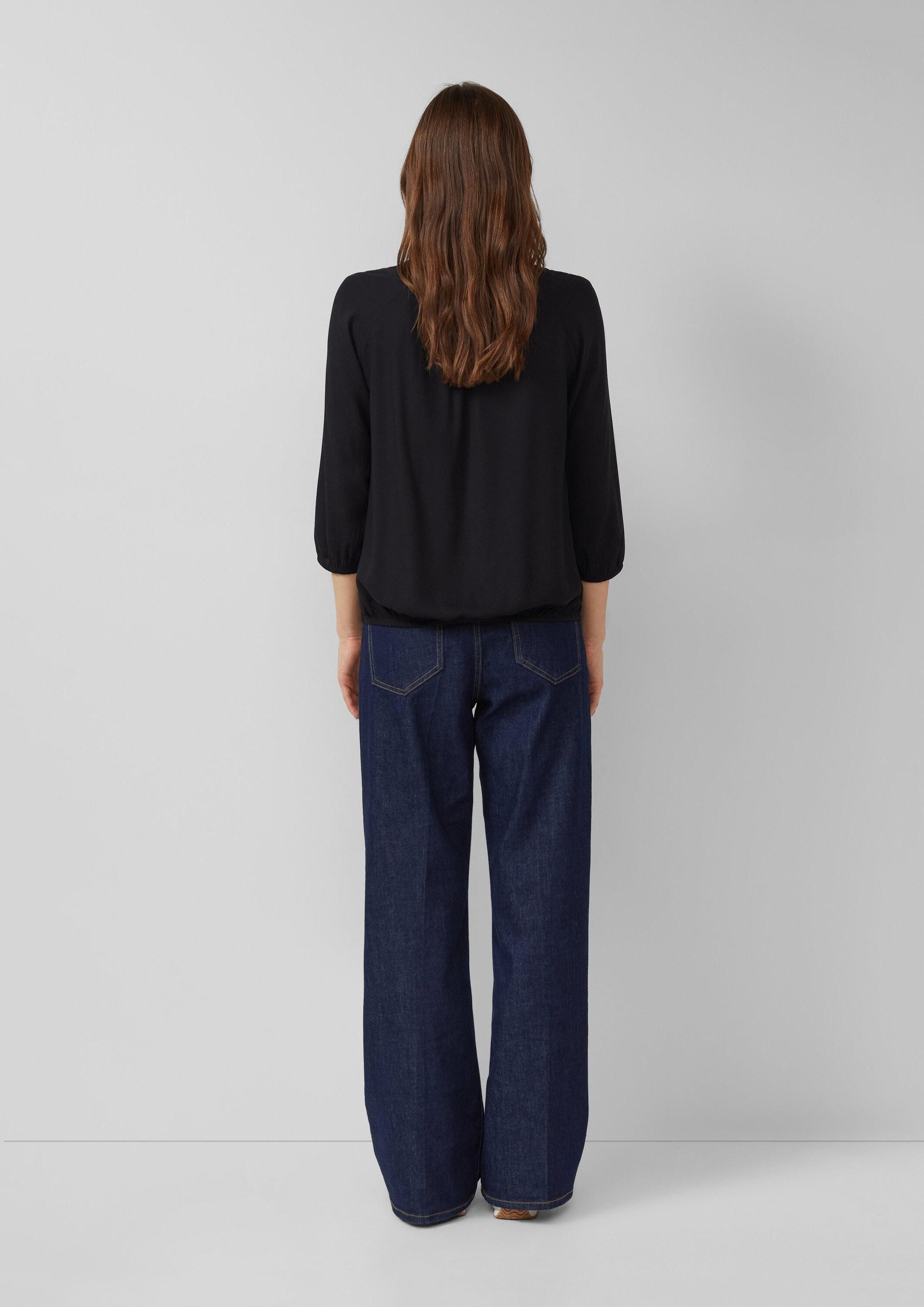 s.Oliver Kurzarmbluse Bluse Strukturierte Viskose-Bluse mit Raff-Details