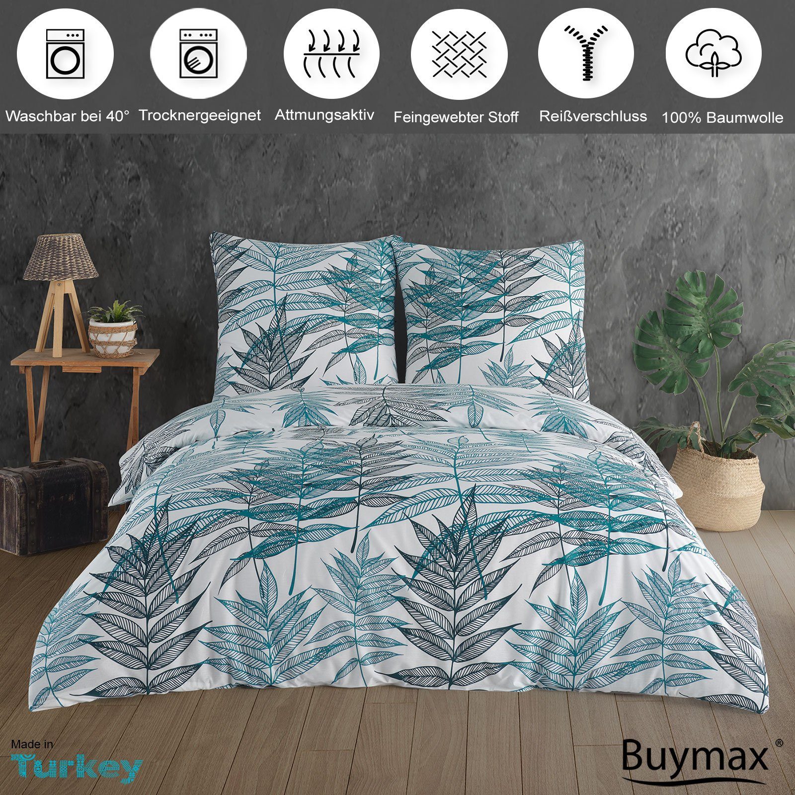 Buymax, Baumwolle 100% 135x200 cm Renforcé, Reißverschluss Qualität 2 Bettwäsche, teilig, Bettwäsche-Set mit