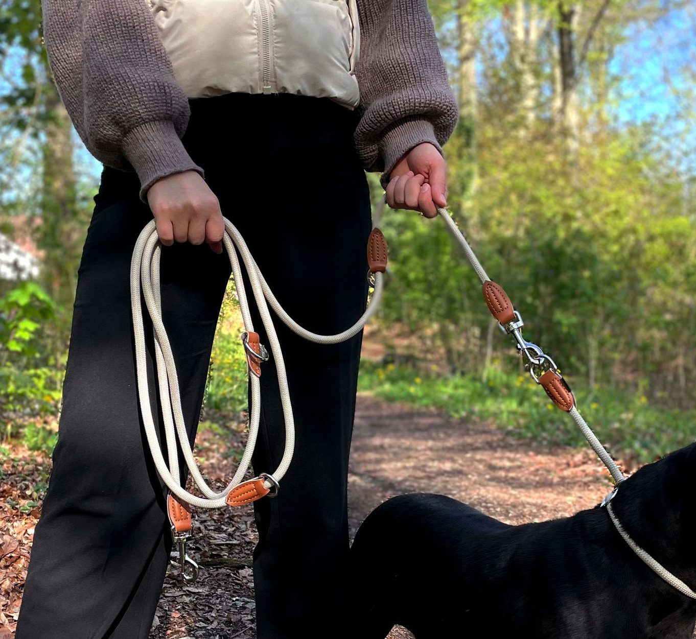 Leisegrün Hundeleine für große Hunde, 2m, 3-fach verstellbar, Nylon, Doppelleine für 2 Hunde, Führleine, Freihandleine, Kurzführer – Bild 4 von 5