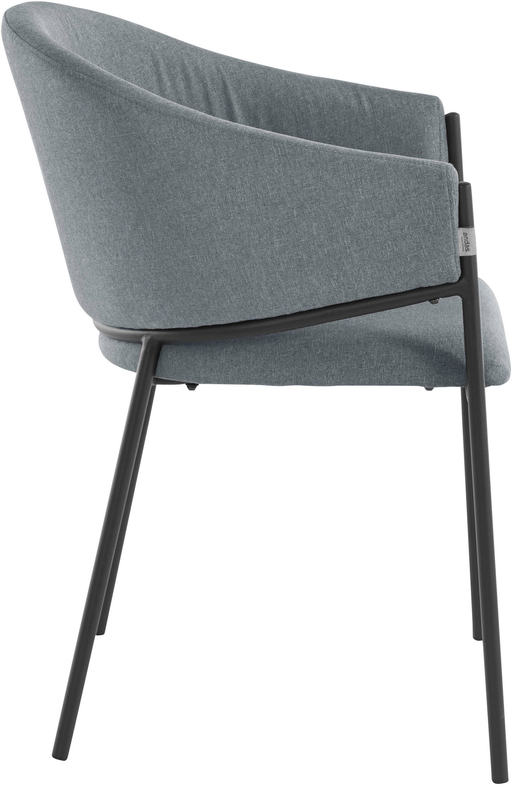 Sitzhöhe Armlehne, in Stoffbezug, Esszimmerstuhl (Set, grau cm loft24 48 Miriam Metallgestell St), mit 2 schwarz,