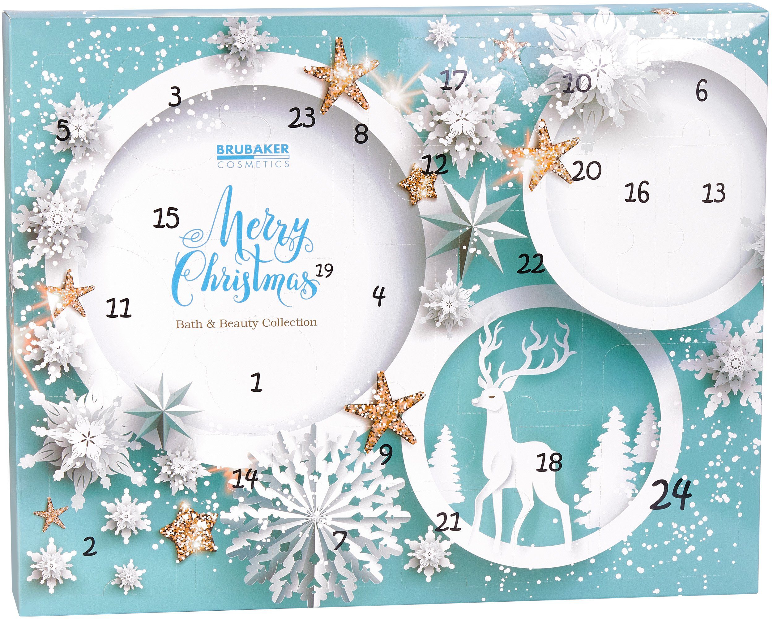 BRUBAKER Adventskalender XXL Beauty Adventskalender - Mint Blau - 24 x Körperpflege & Spa (Merry Christmas, 24-tlg), Wellness Weihnachtskalender für Frauen und Mädchen