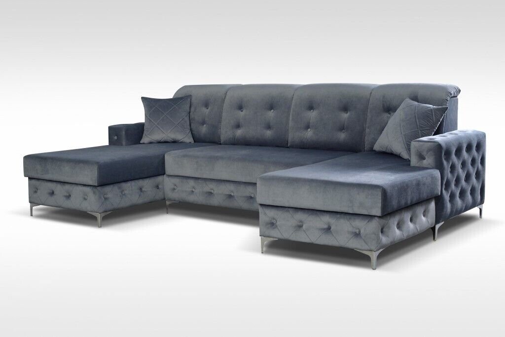 JVmoebel Ecksofa, Design Ecksofa Polsterung Neu Textil Grau Holz Luxus Sofas Möbel Sofa