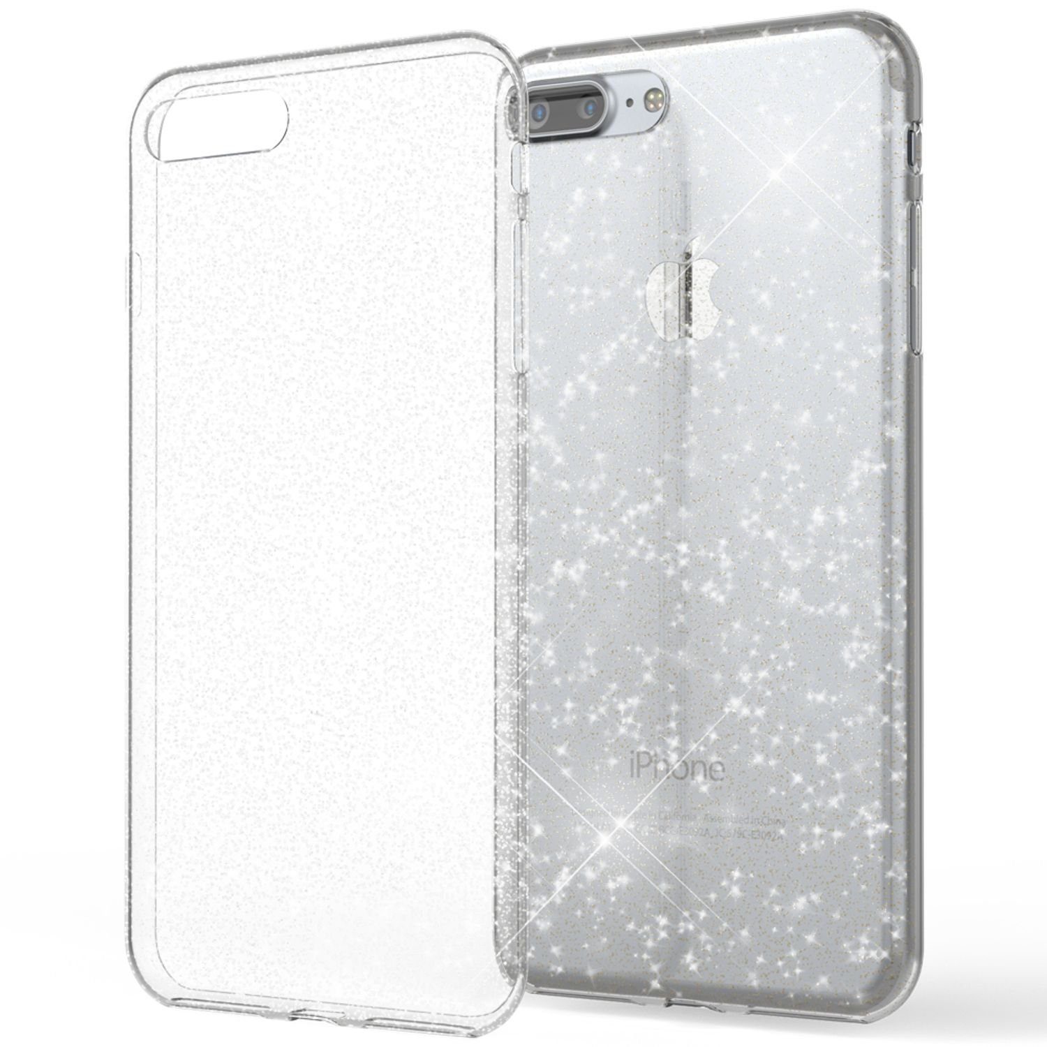 Nalia Smartphone-Hülle Apple iPhone 7 Plus Apple iPhone 8 Plus, Klare Glitzer Hülle / Silikon Transparent / Glitter Cover / Bling Case