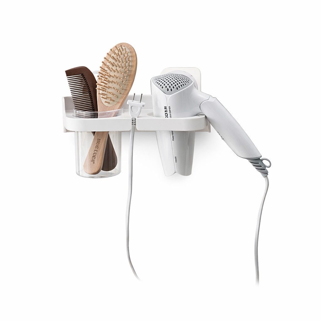 Creliv Haartrocknerhalter Fönhalter ohne Bohren–Haartrocknerhalter+Becher, WC-Deckelheber GRATIS