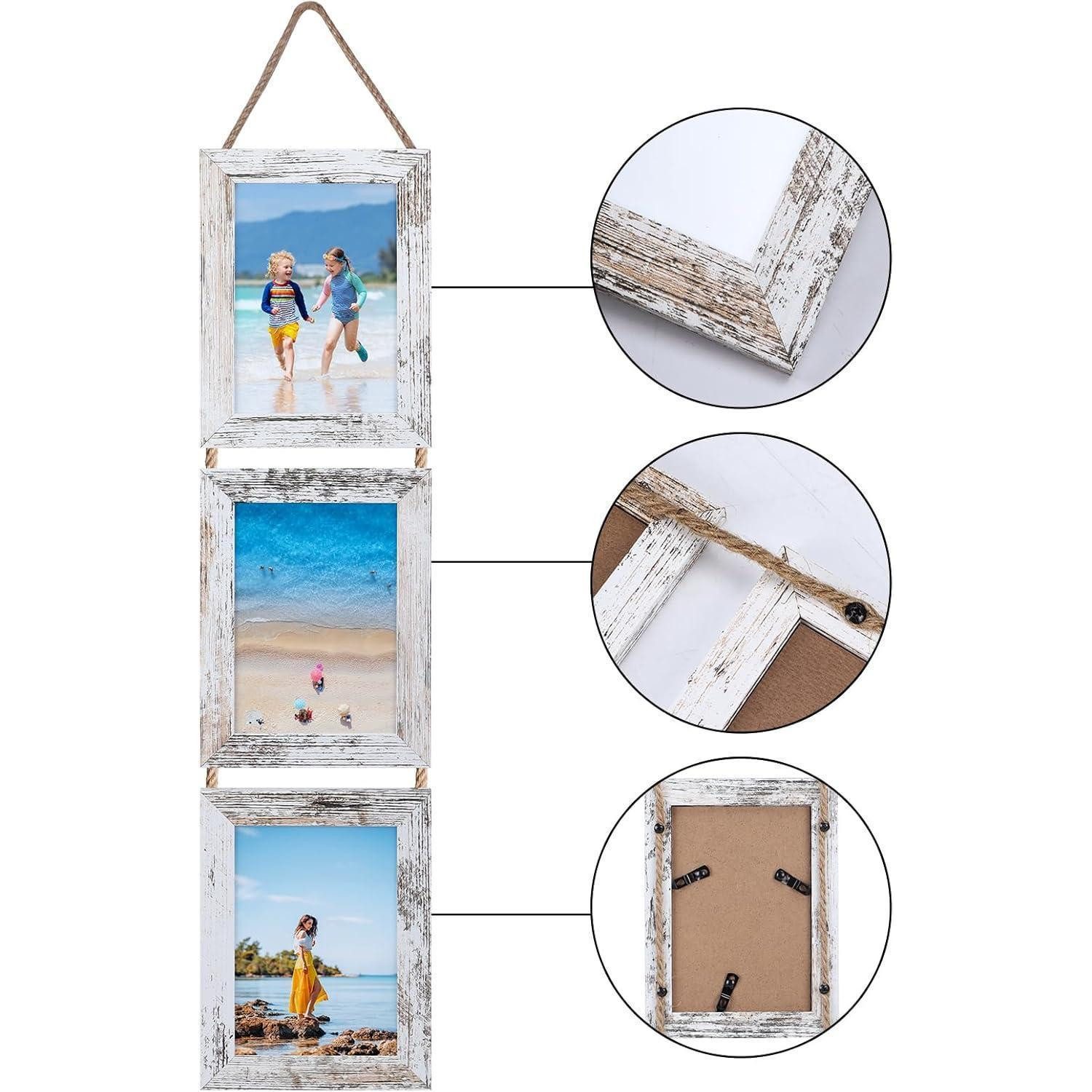 LuxusKollektion Collagerahmen Collage Bilderrahmen Set 13x18cm rustikal Vintage-Weiß 6 vertikale