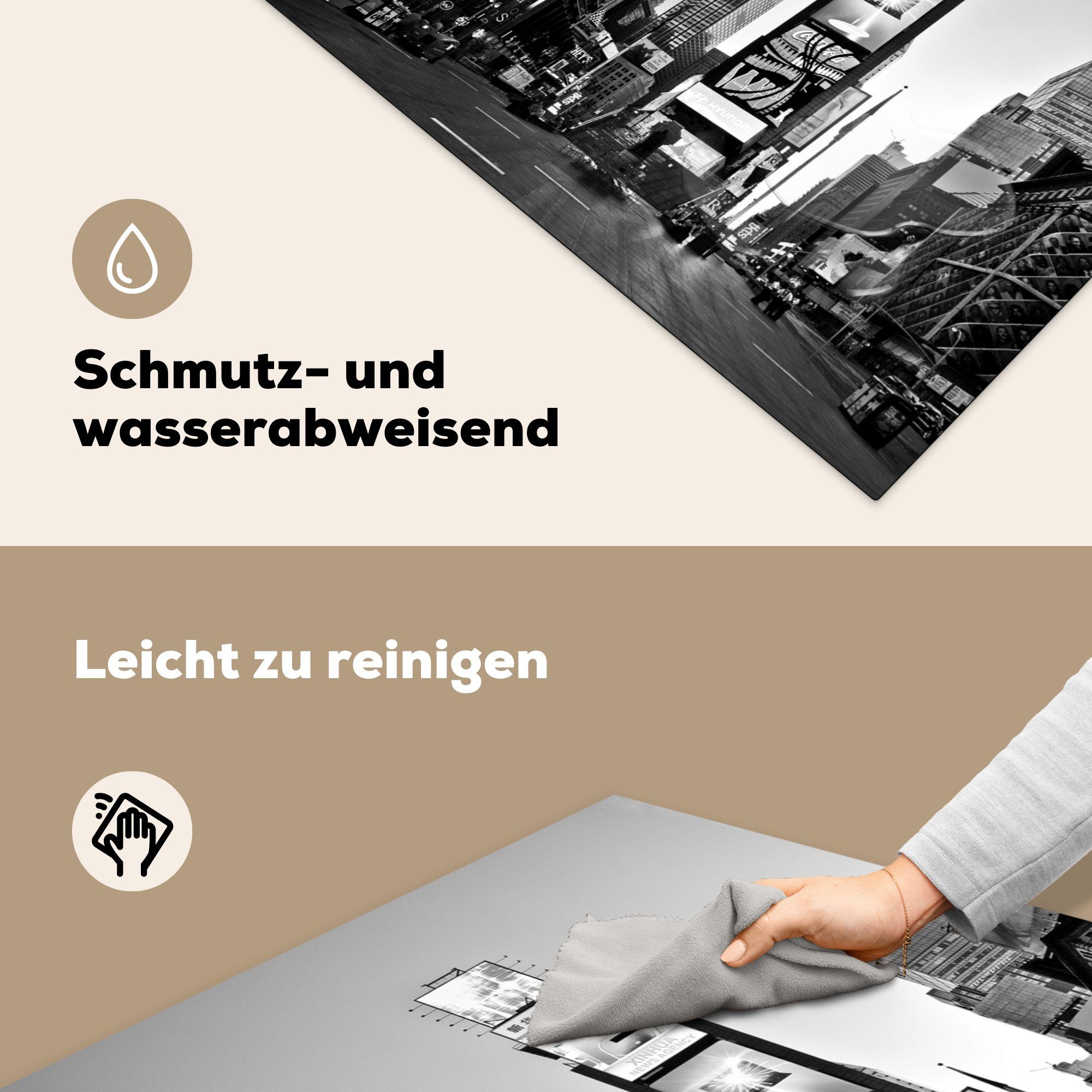 MuchoWow Herdblende-/Abdeckplatte Quadratischer Square mit Vinyl, Arbeitsplatte tlg), für Times küche 78x78 Werbetafeln, Ceranfeldabdeckung, (1 cm, schwarz-weißer