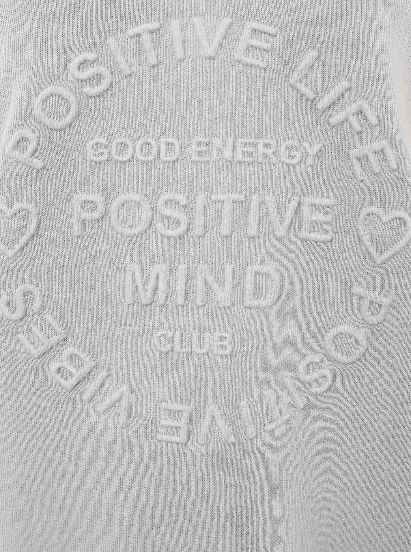 Zwillingsherz Sweatshirt "Positive Mind" ausgefranster V-Ausschnitt, Used Look, Langarm, Schriftzug – Bild 5 von 5