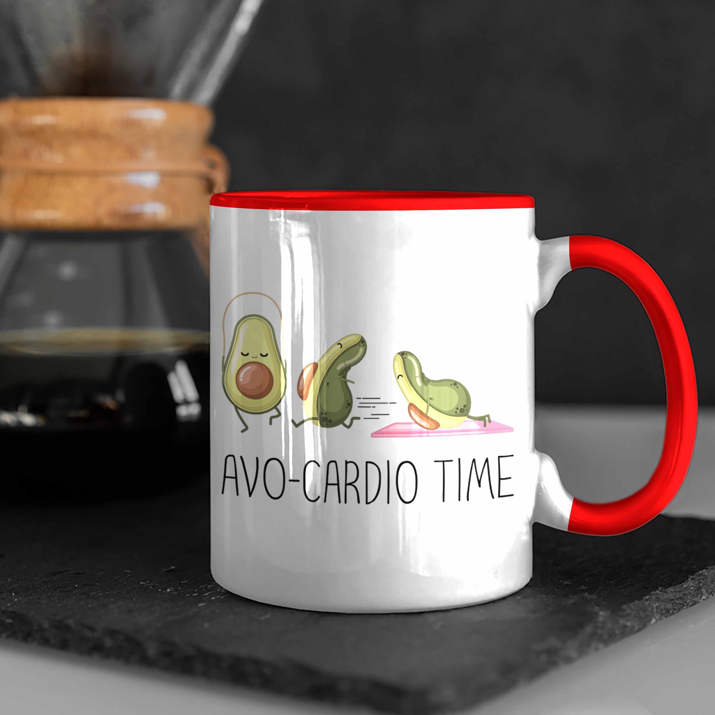 Trendation Tasse Fitness-Enth "Avo-Cardio Lustiges Fitness-Tasse Geschenk Time" Lustige Rot