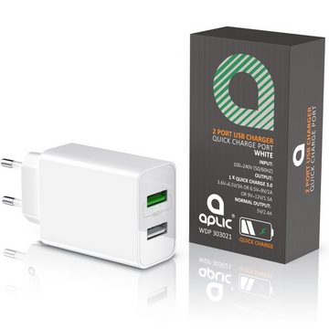 Aplic USB-Ladegerät (3000 mA, 2-Port, 30W, Quick Charge 3.0 (QC 3.0) Schnelladefunktion)