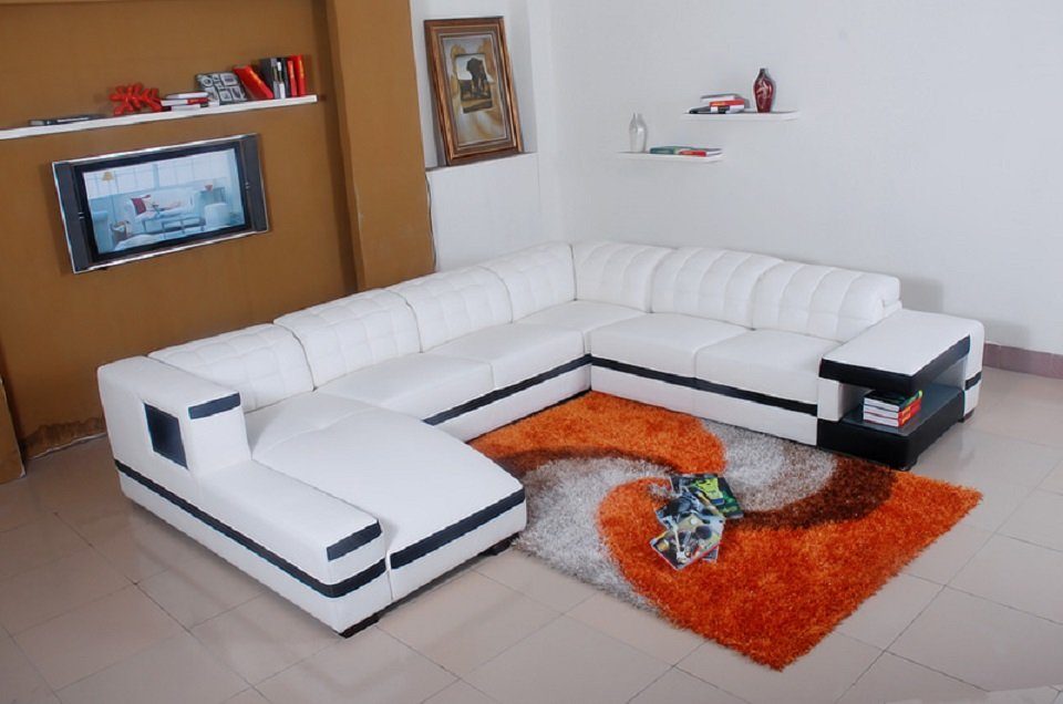 Couch Polster Ecksofa Ecksofa Designer in JVmoebel Europe Garnitur, Weiß/Blau Sofa mit Made Hocker