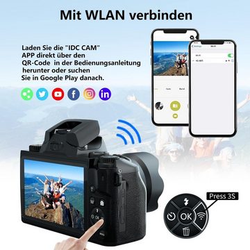 Fine Life Pro W5 Digitalkamera 64MP Kompaktkamera Superzoom-Kamera (64 MP, WLAN (Wi-Fi), inkl. 4K 64MP Digitalkamera, Kostenlose 32GB Speicherkartex Inklusive Handtasche)