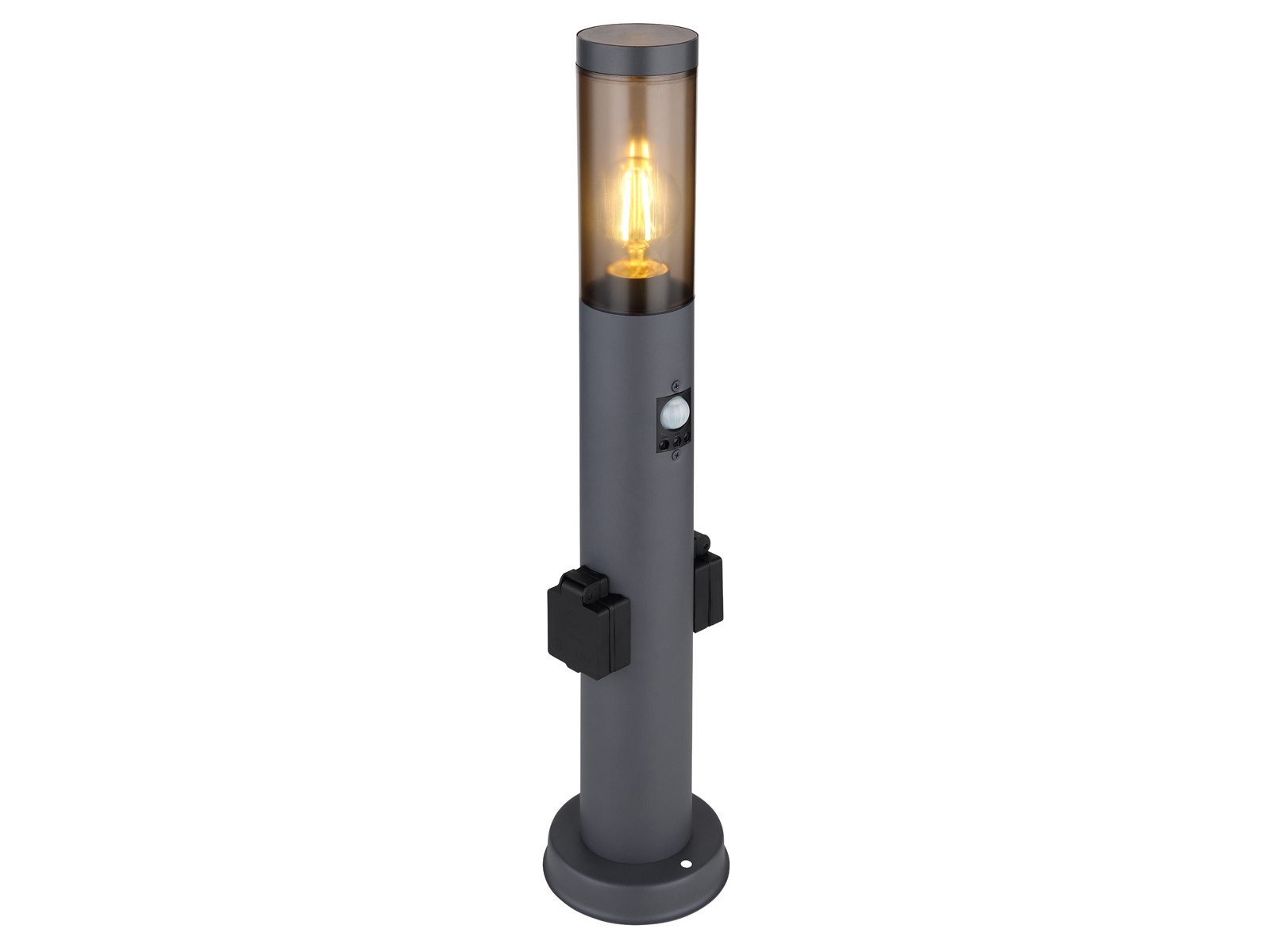 GLOBO LIGHTING LED Pollerleuchte, Bewegungsmelder, LED wechselbar, warmweiß, für Außenlicht Garten Wegbeleuchtung mit Strom & Steckdosen, Höhe 60cm