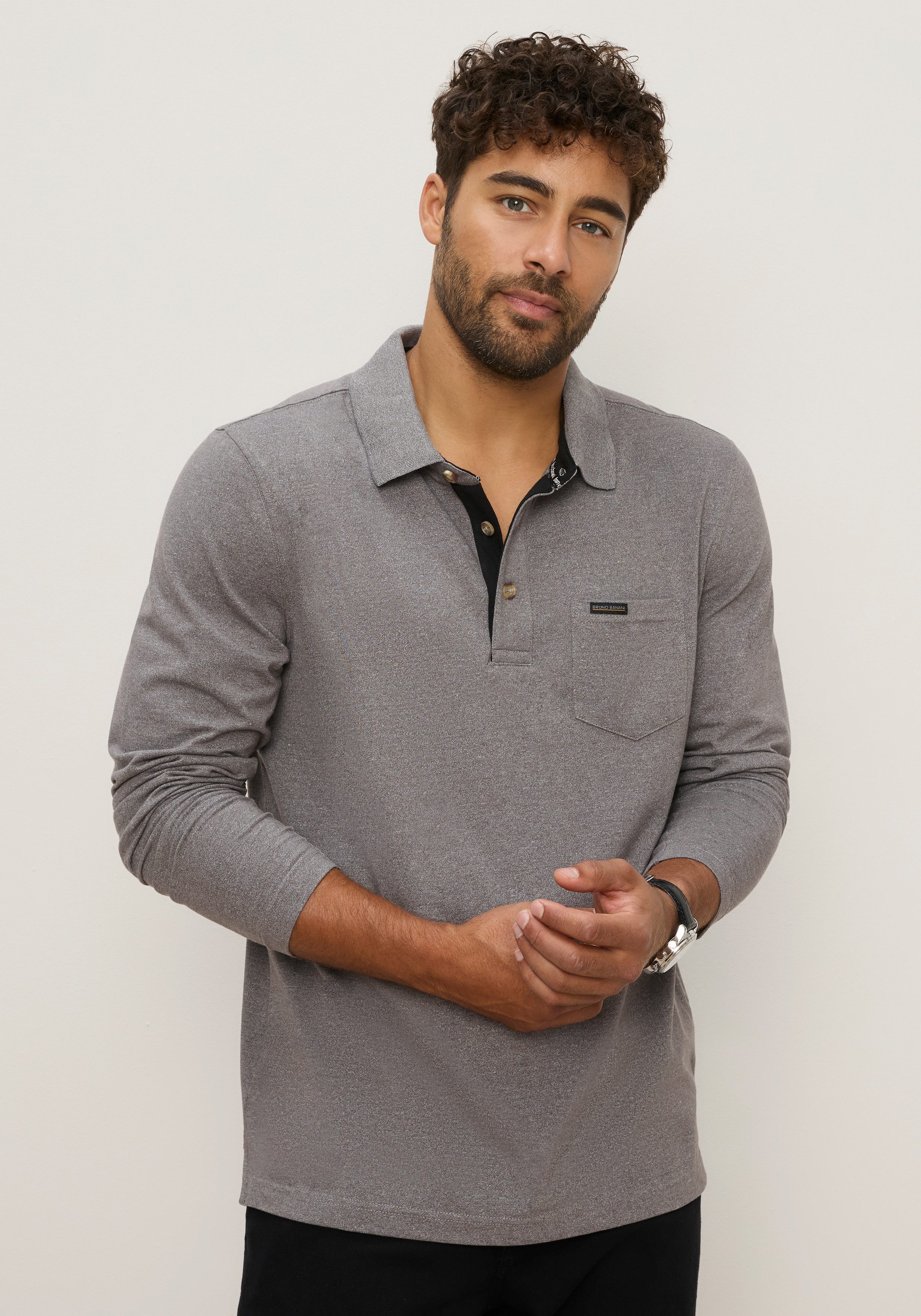 Bruno Banani Langarm-Poloshirt mit Polokragen, melierte Optik
