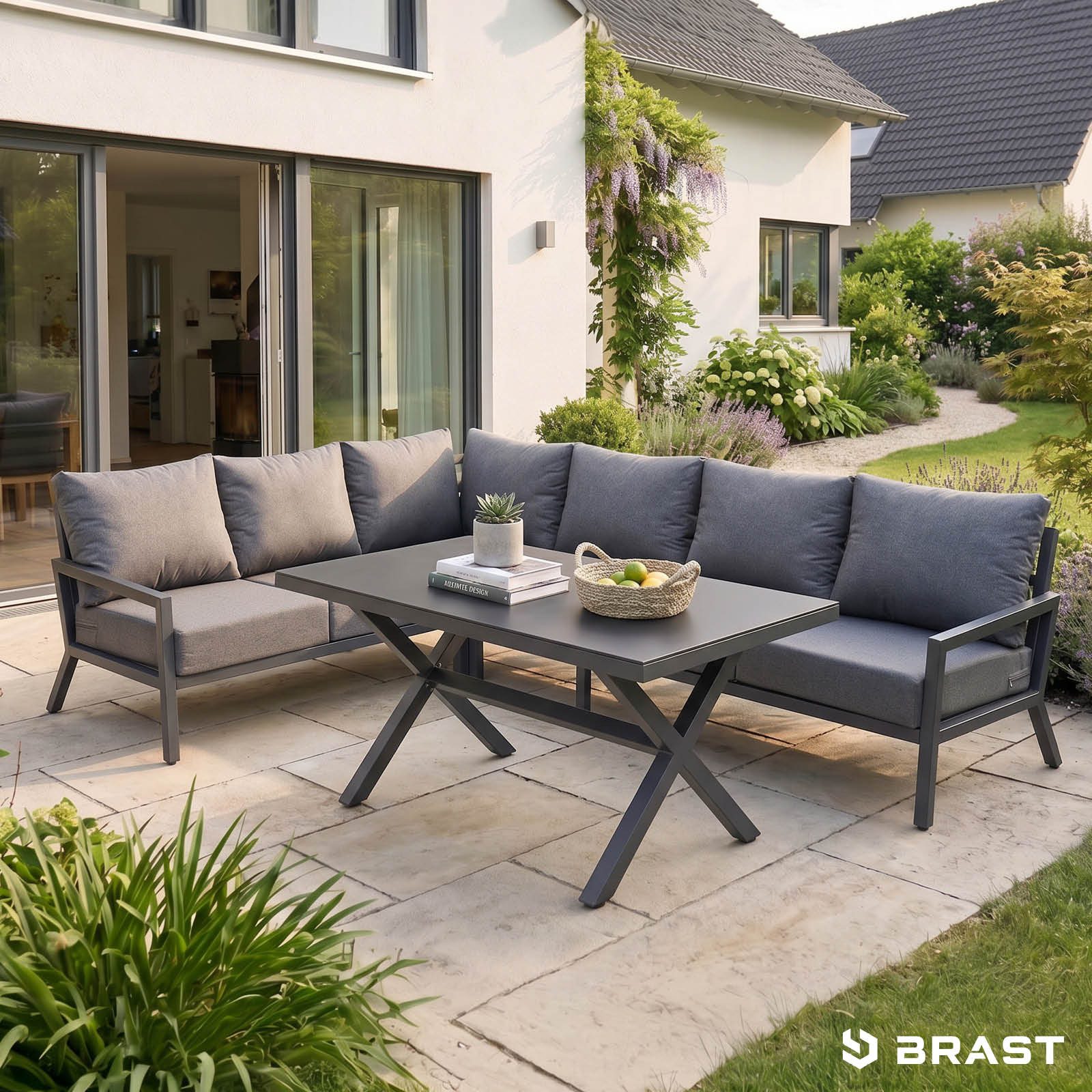 BRAST Gartenlounge-Set Aluminium Adria, viele Varianten & Module, (Loungemöbel Essgruppe Gartenmöbel, bis zu 5 Personen, Sofa Sessel Tisch), Ecksofa Komplettset 2