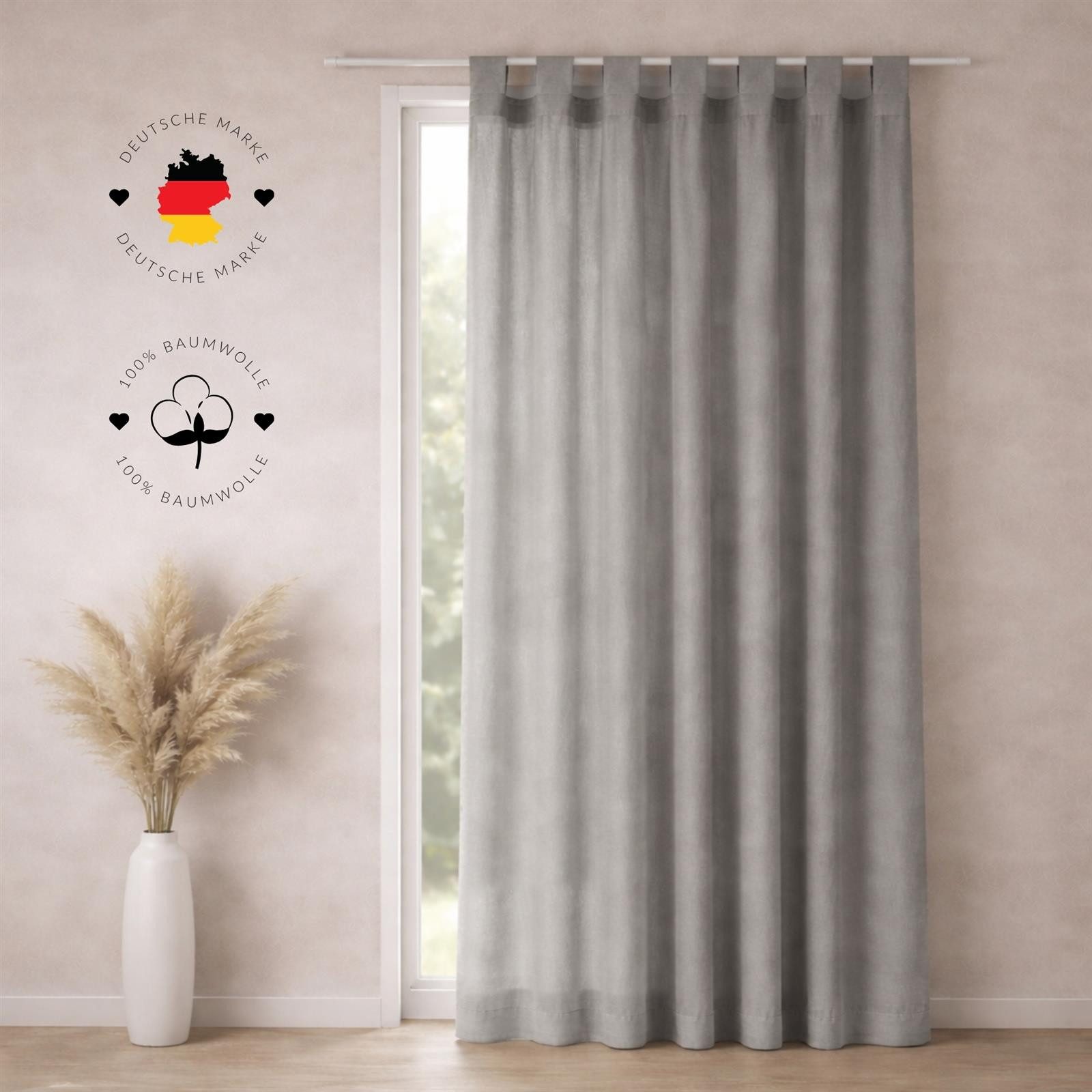 Carpe Sonno Gardine Schlaufenschal blickdicht 145x250 cm 100% Baumwolle Schlaufengardine (1 St), Schlaufen, blickdicht, Baumwolle, Moderne Schiebegardinen für Wohnzimmer Schlafzimmer - Grau