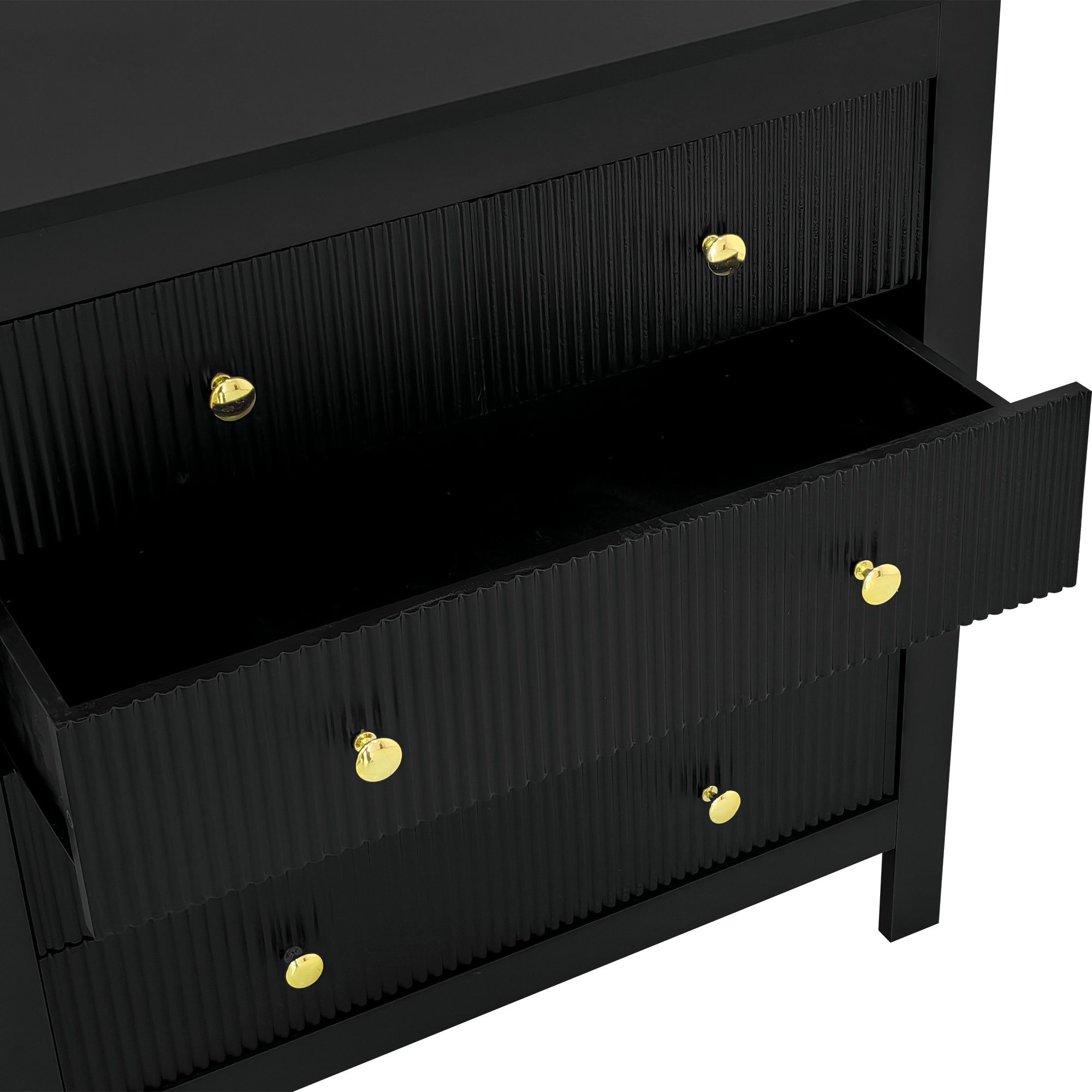 Merax Kommode mit fünf Schubladen und goldenen Metallgriffe, Schubkastenkommode,Sideboard,Wohnzimmerschrank – Bild 5 von 5