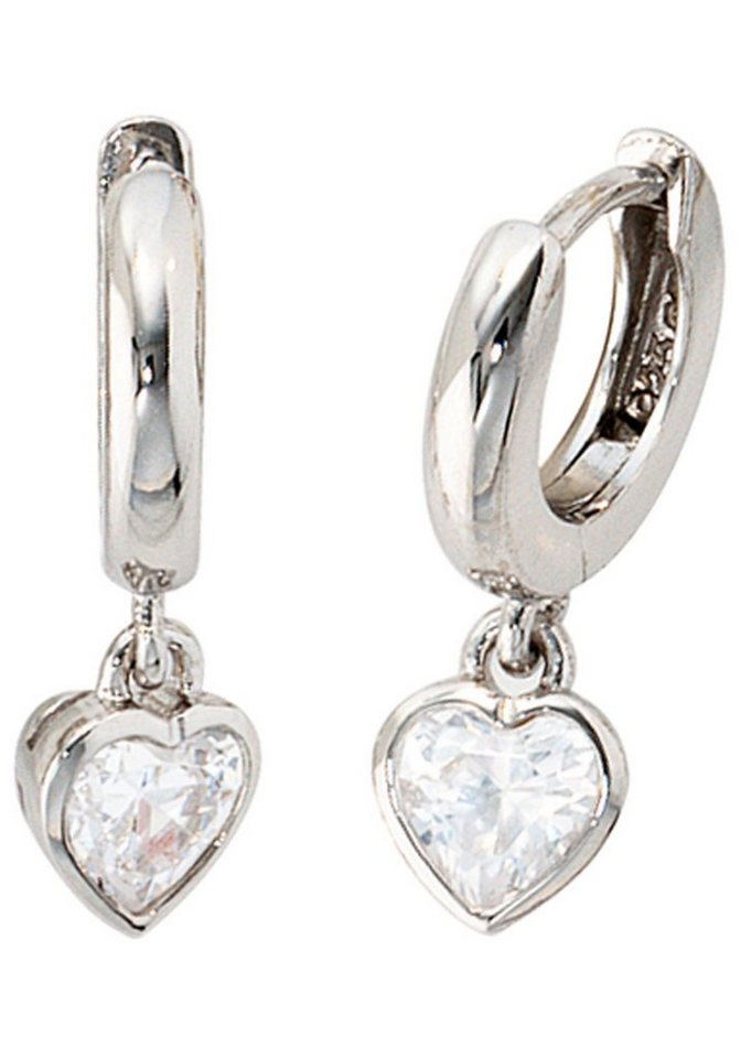JOBO Paar Creolen, Herz 925 Silber mit Z... JOBO Paar Creolen, Herz 925 Silber mit Z...