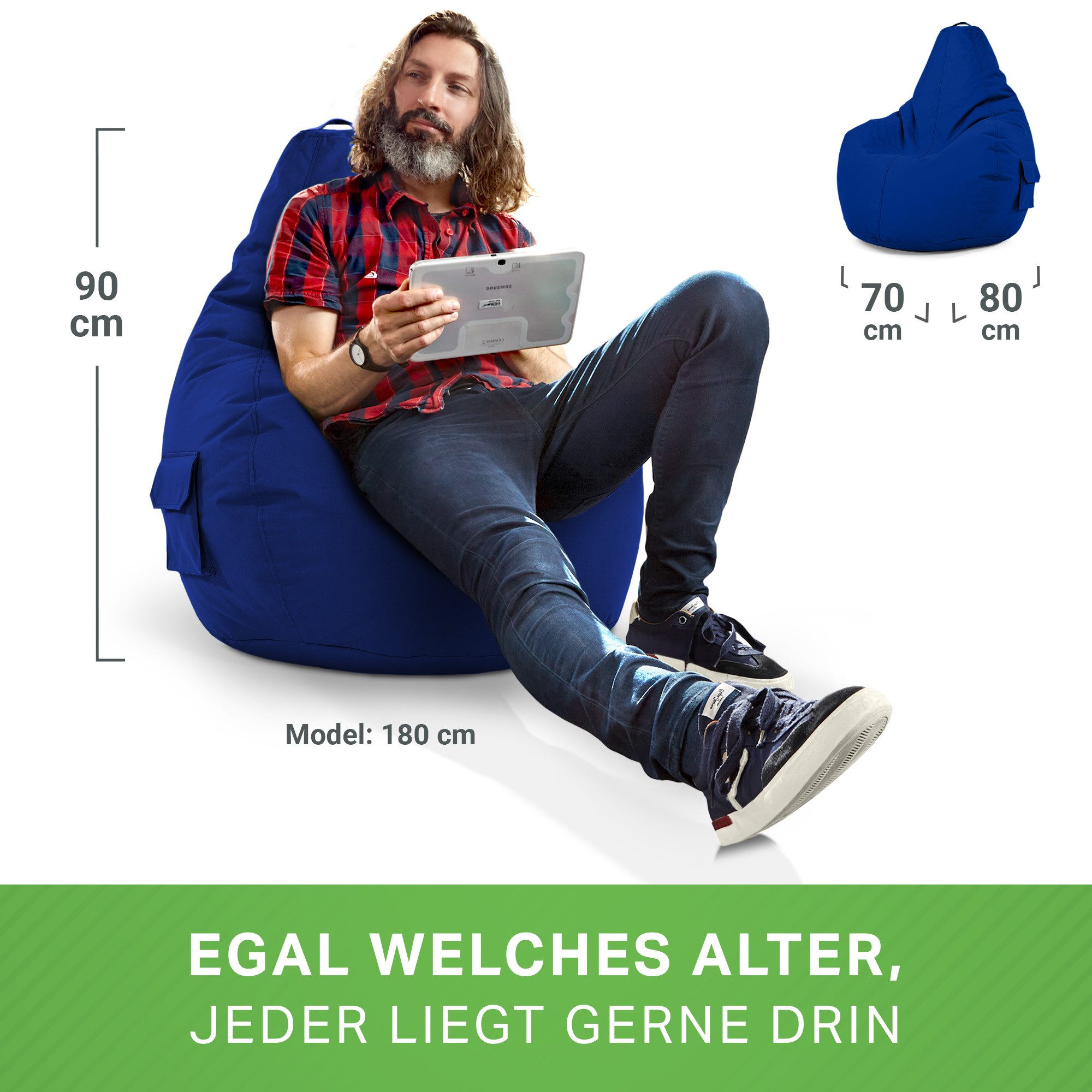 Green Bean Sitzsack Gaming Sitzsack Lounge Chair Cozy (Sitzsack mit Rückenlehne 80x70x90cm - Gaming Chair mit 230L EPS-Perlen Füllung, Kuschelig Weich Waschbar) – Bild 5 von 5
