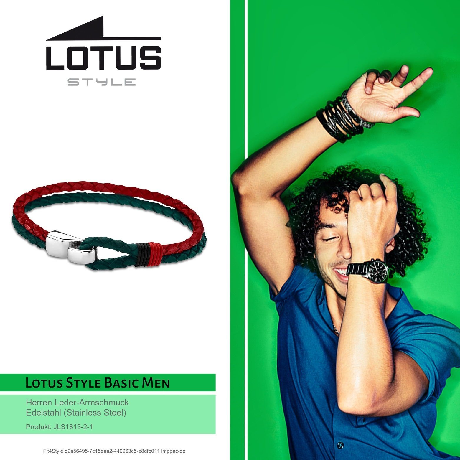 Lotus Style Armband Lotus Edelstahl grün für aus Armband Style (Armband), Echtleder rot silber Steel), Herren (Stainless