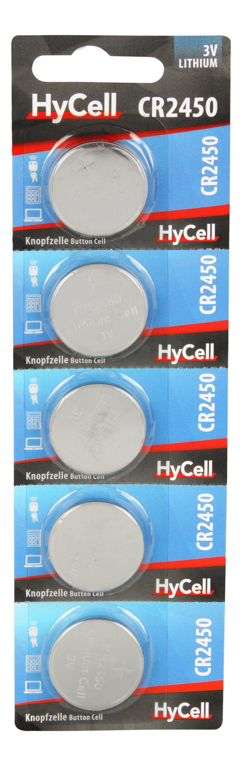 HyCell 5er Pack Lithium Knopfzelle 5 3V CR2450 - Knopfzellen Stück - Knopfbatterien