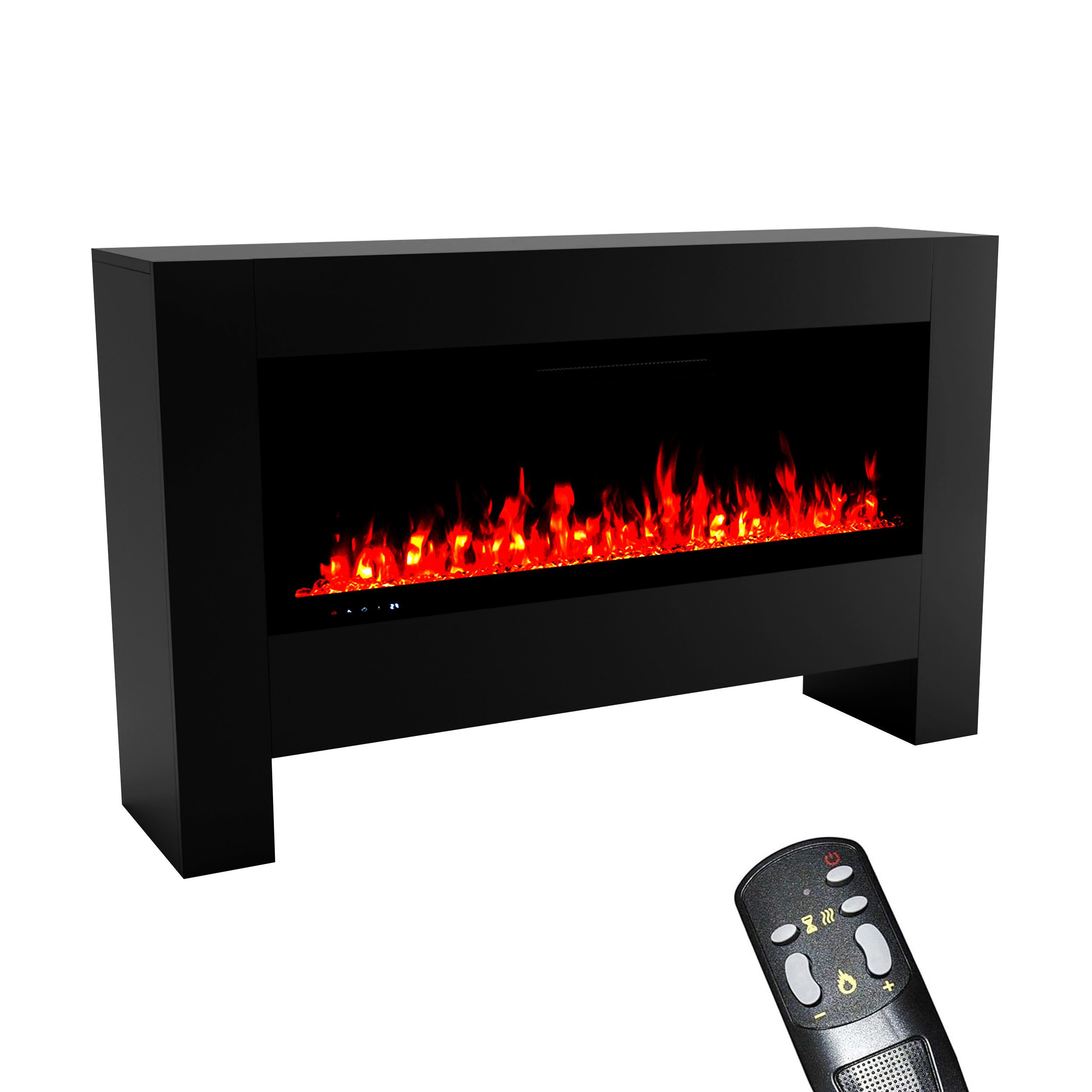GLOW FIRE Elektrokamin weiß / grau / schwarz HERMES 3D LED Kamin mit Heizung, Elektrischer Kamin mit 3D Feuer mit Heizung, 2 Dekorationen