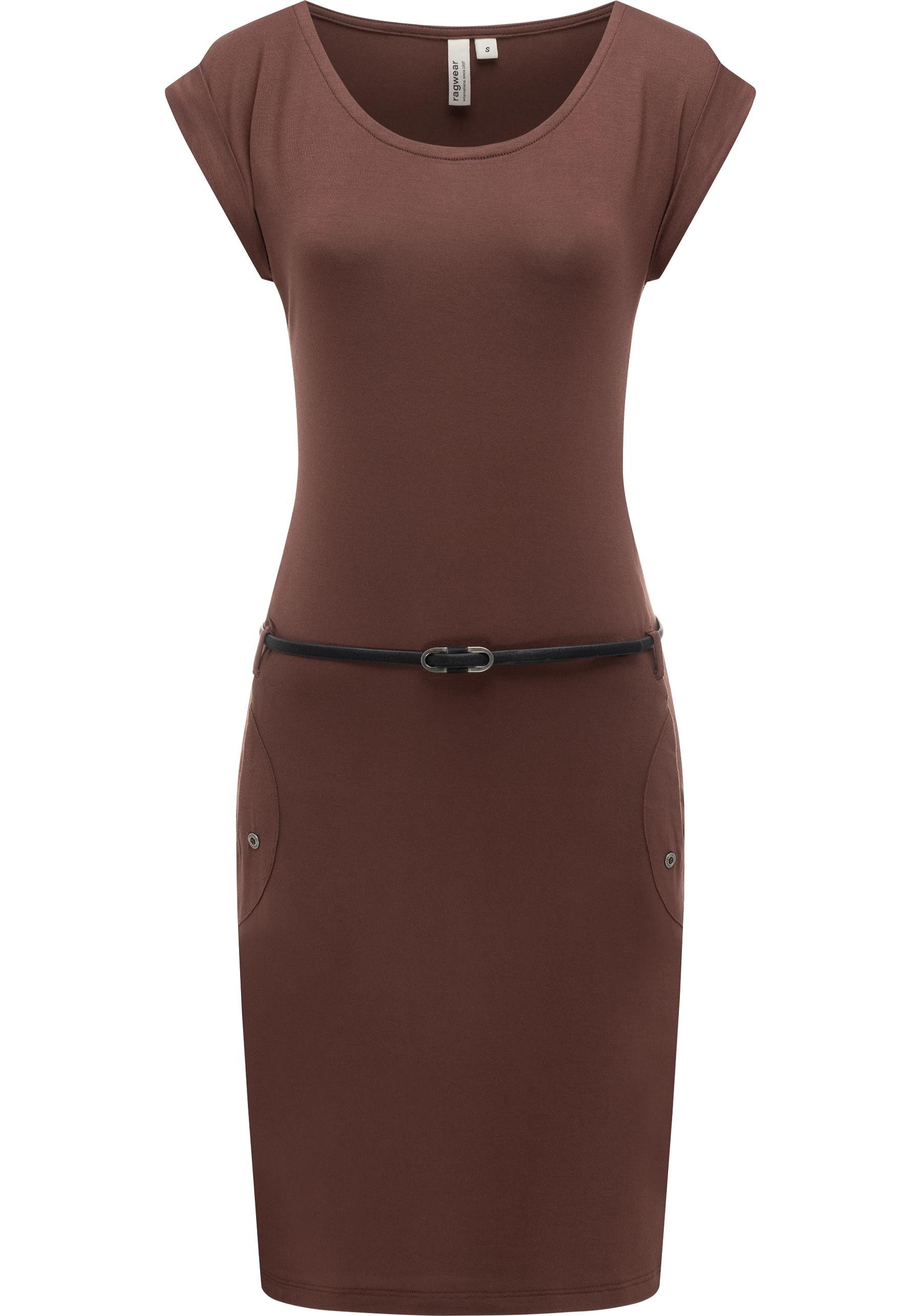 Ragwear Sommerkleid Tagg Damen Kurzarm-Kleid mit Taillengürtel und Taschen