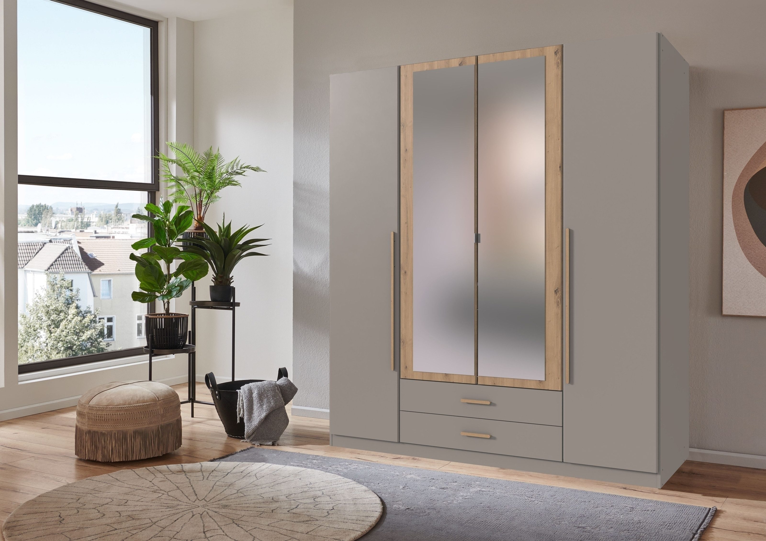 freiraum Drehtürenschrank MARBURG in SAHARAGRAU + ARTISAN - 180x199x58cm (BxHxT)
