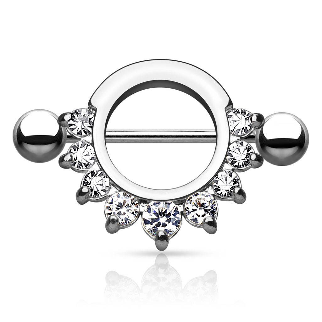 viva-adorno Brustwarzenpiercing Nippel Piercing Schild 316L Chirurgenstahl Barbell Kristall Zirkonia, Brustpiercing