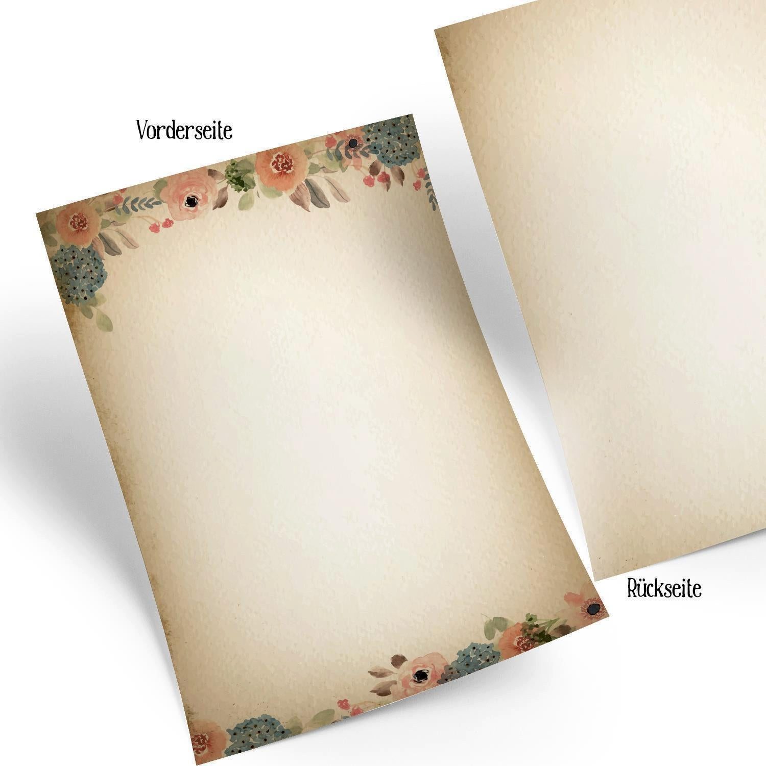 Logbuch-Verlag Klappkarte 100 Blatt Briefpapier Vintage Blumen beige rosa blau A4 - auf alt