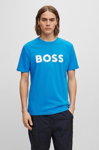 BOSS Thinking (1-tlg) 1 Kurzarmshirt ORANGE open_blue465 mit Logoschriftzug-Frontprint