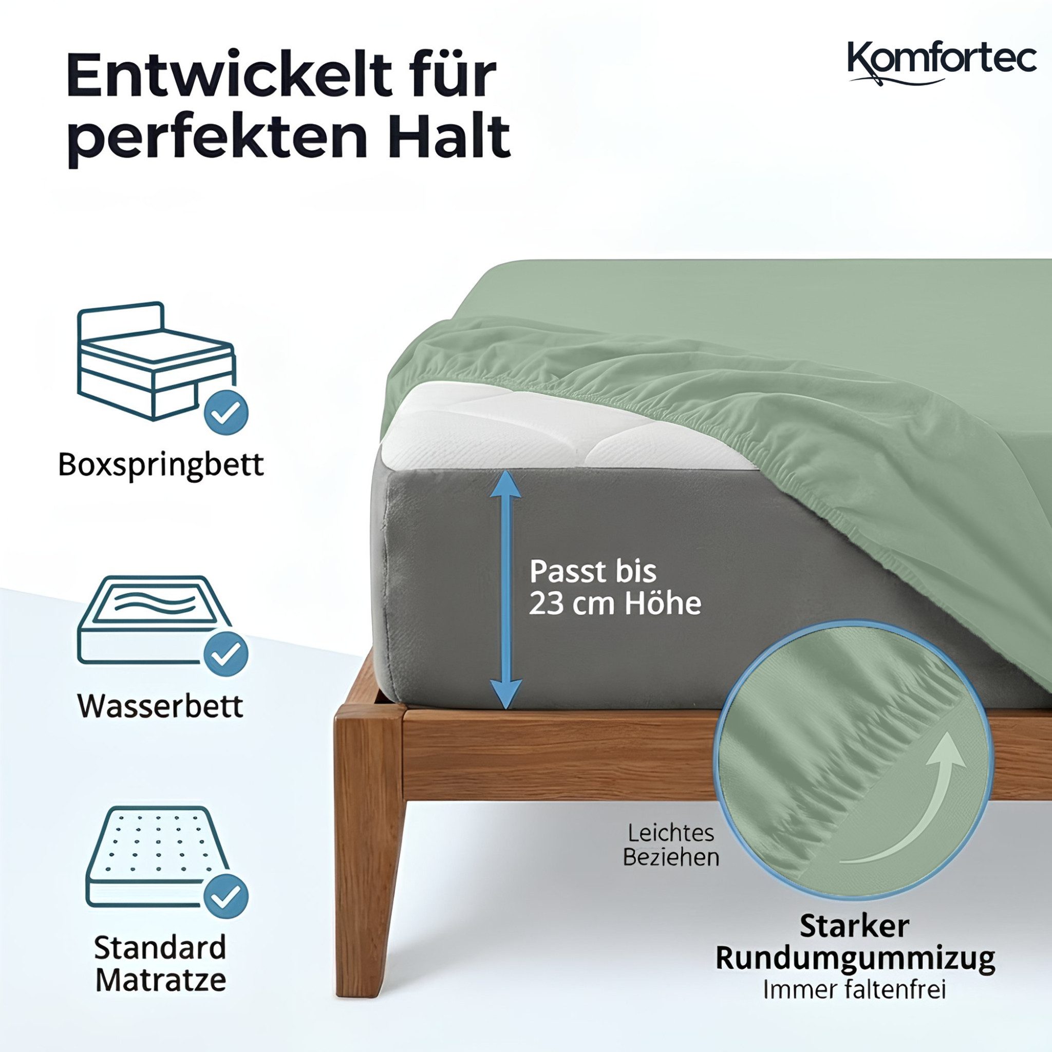 Komfortec Spannbettlaken Jersey Spannbettuch, 90x200, 140x200, 160x200, 180x200 oder 200x200 cm, 100% Baumwolle (135 g/m), Gummizug: Rundum, (1 Stück), OEKO-TEX® Standard 100 Zertifisiert, für Matratzen bis 25 cm Höhe