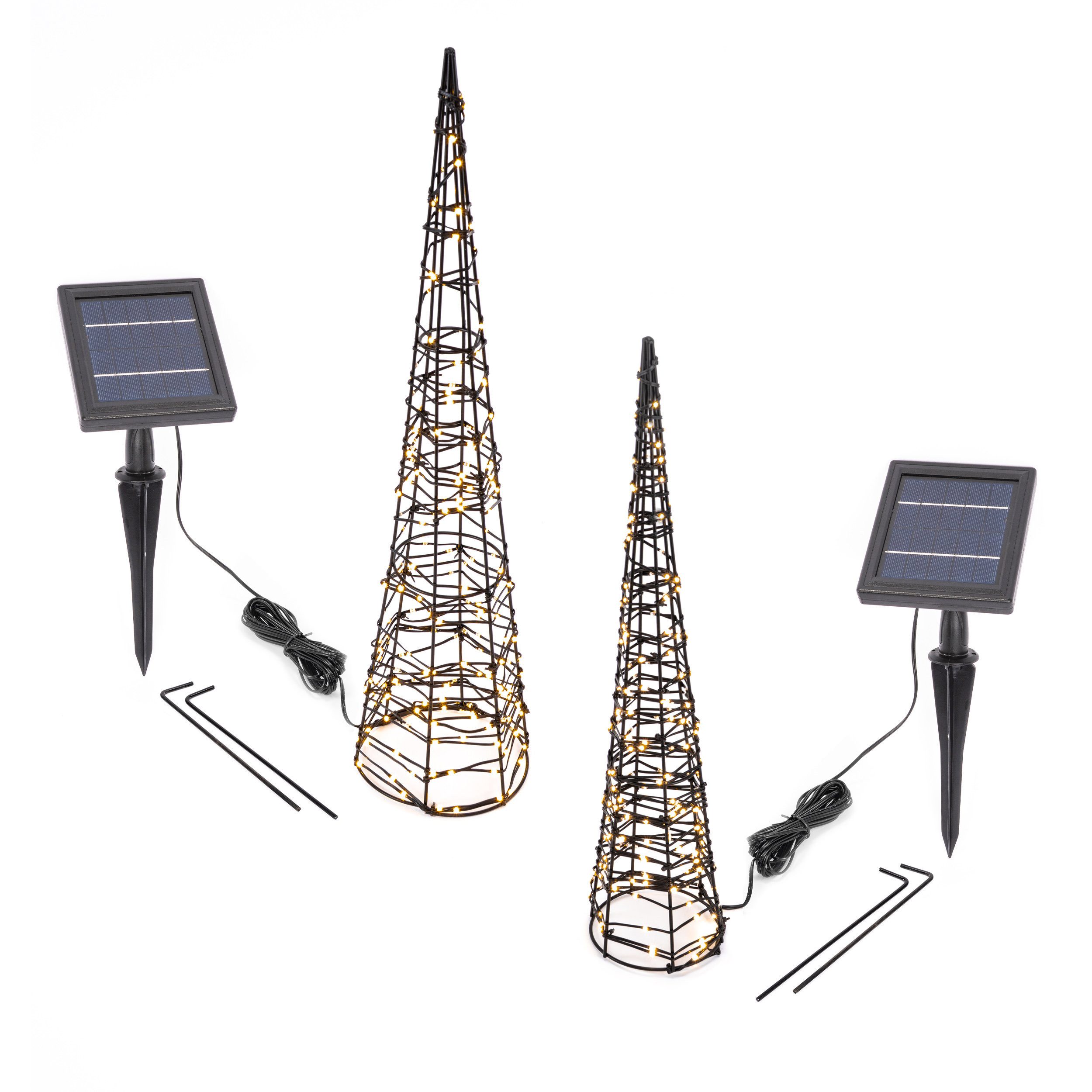 esotec Weihnachtspyramide 2x Solar Weihnachtsdeko H=60+50cm, 200 LEDs warmweiß Metall 103425