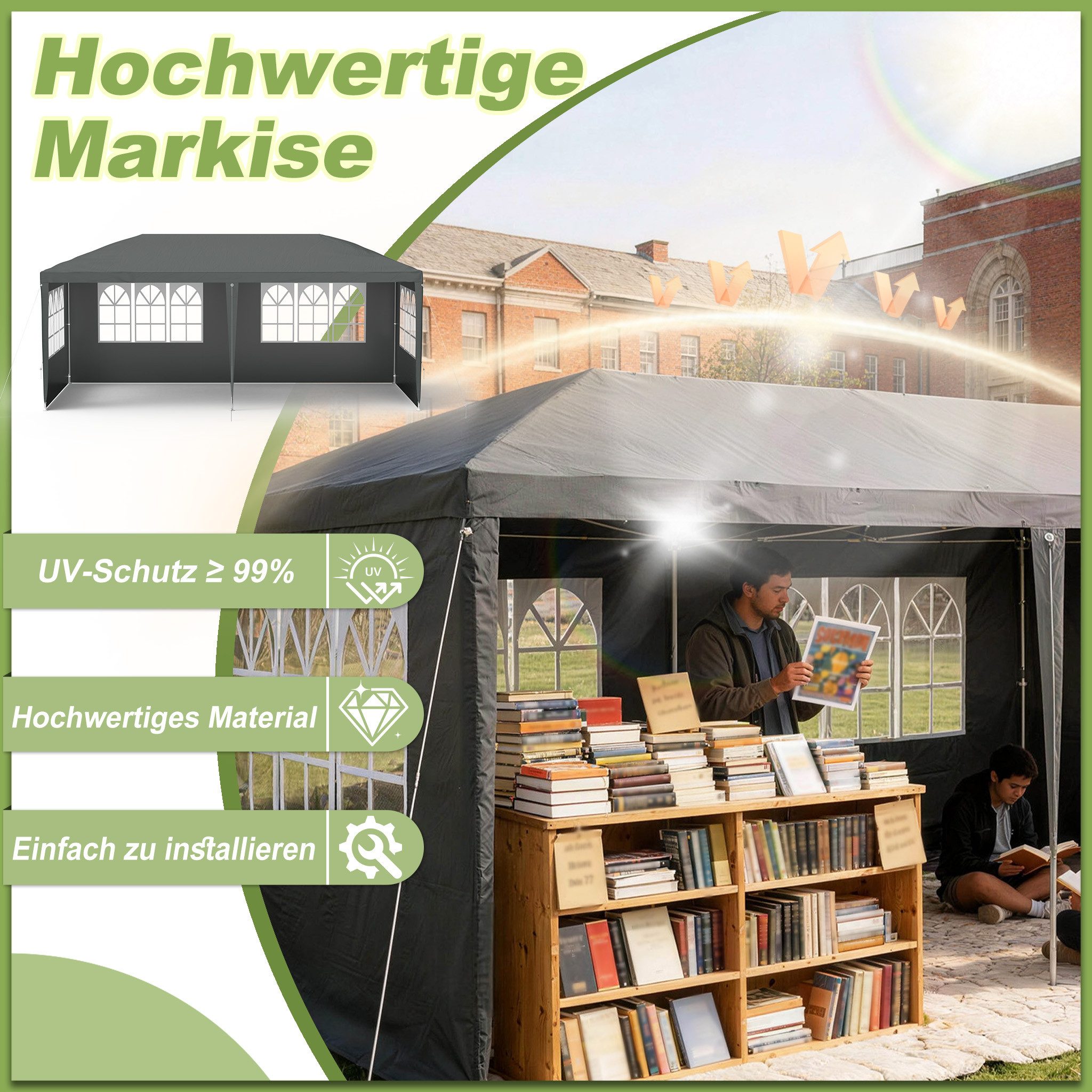 FIVMEN Pavillon Gartenpavillon Partyzelt 3x3/3x6/3x9m Festzelt Bierzelt, mit Seitenwänden Fenster Outdoor Gartenzelt für Party – Bild 2 von 5