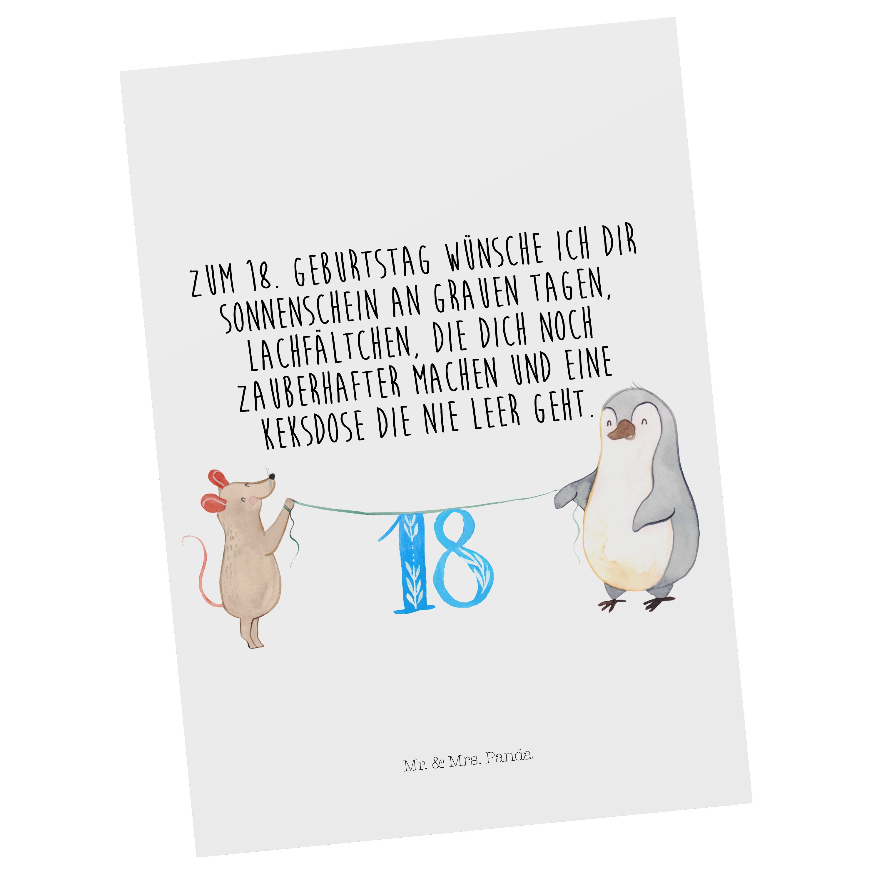 Mr. & Mrs. Panda Postkarte »18. Geburtstag Maus Pinguin Weiß