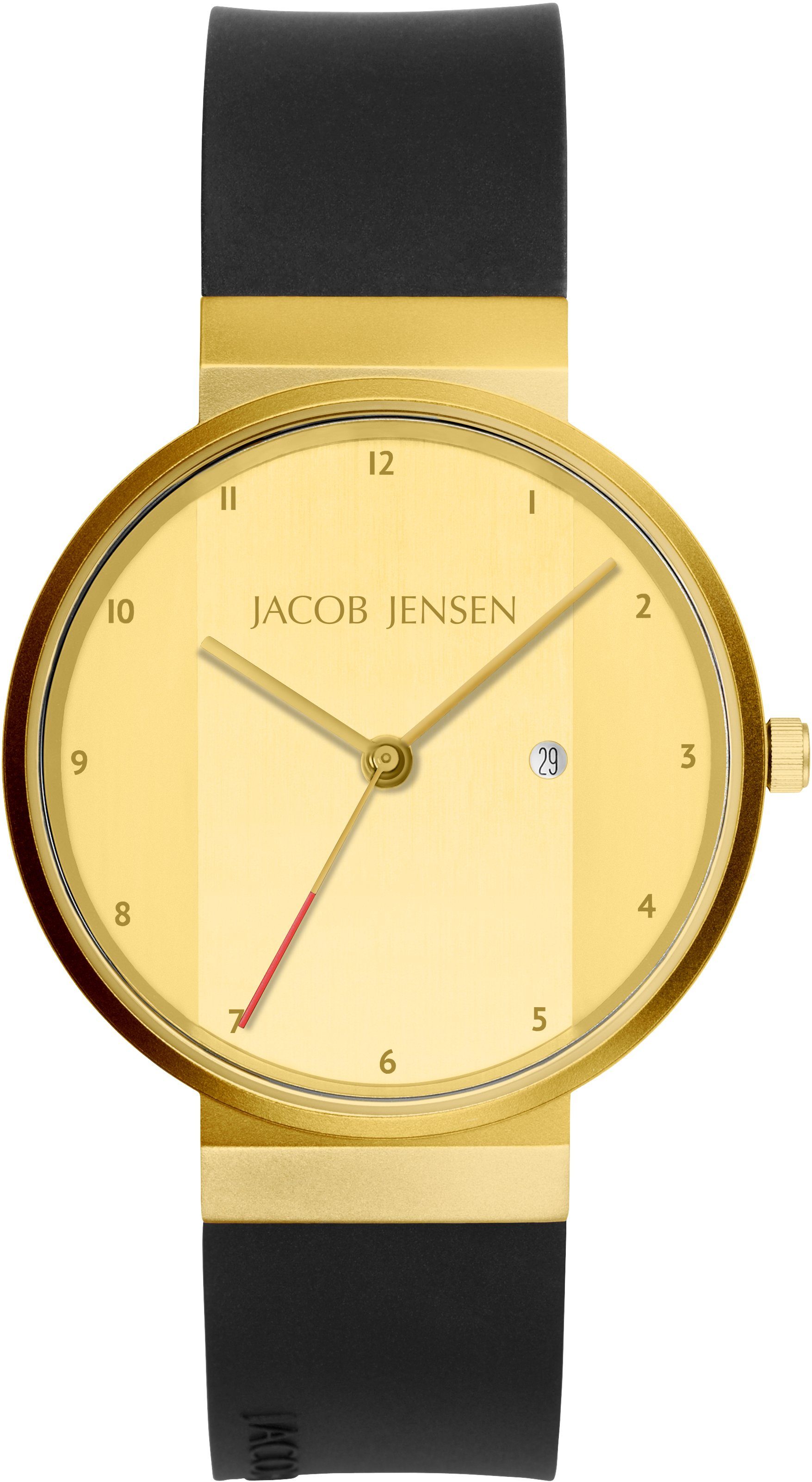 Jacob Jensen Quarzuhr Designuhr Edelstahl Kautschukband NEW LINE ⌀35mm, optische Täuschung vom durchlaufenden Armband