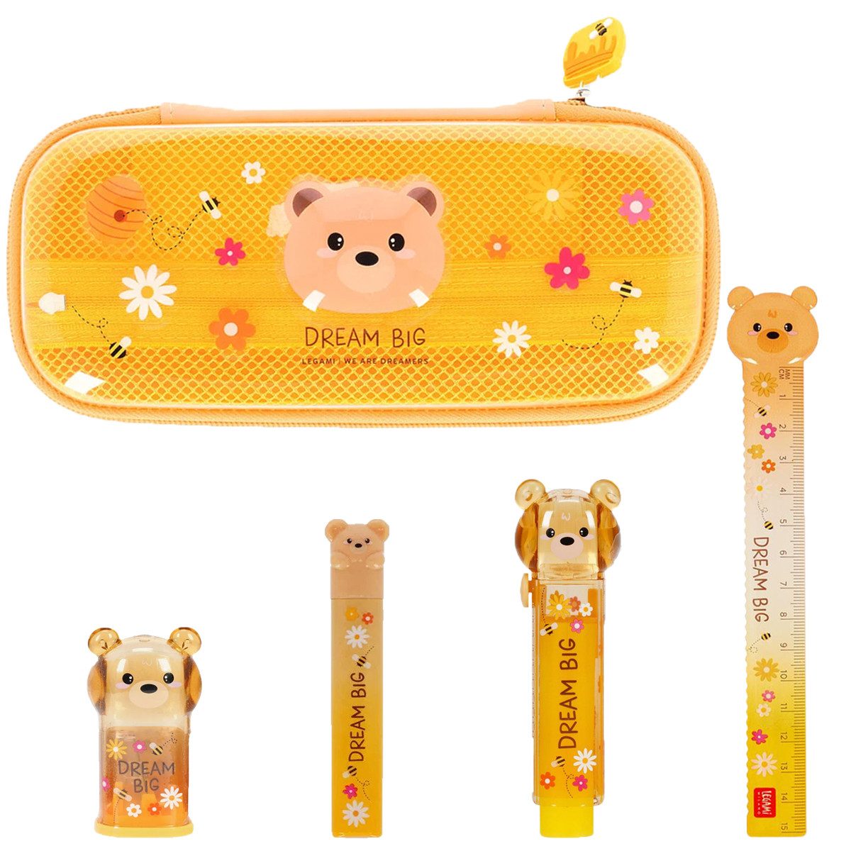 Legami Federmäppchen Legami 5er-Set Dream Big: Mäppchen, Spitzer, Schere, Radierer, Lineal, (5-tlg)