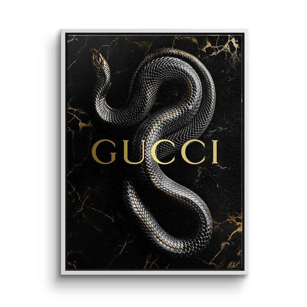 DOTCOMCANVAS® Leinwandbild, Leinwandbild luxury snake Gucci Schlange edel elegant schwarz gold mit weißer Rahmen