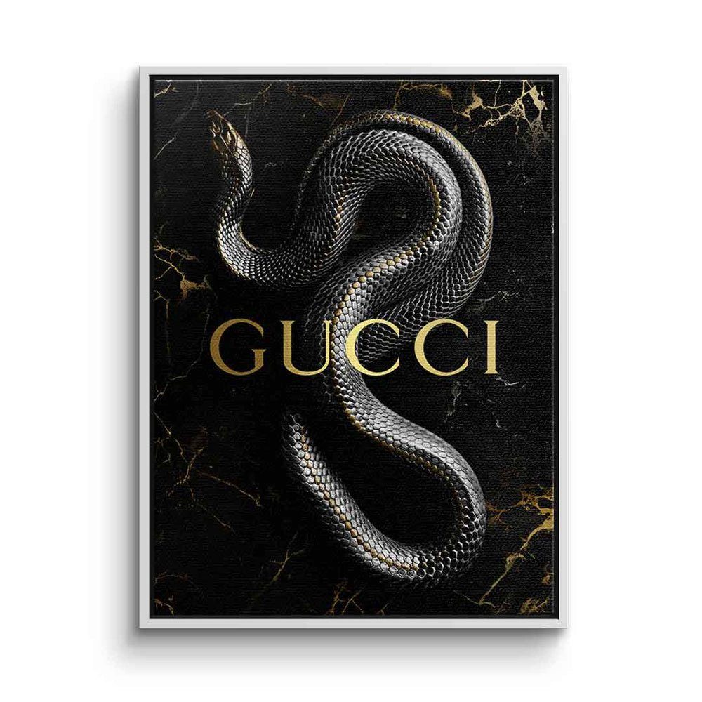 Schlange DOTCOMCANVAS® mit snake luxury Rahmen gold Leinwandbild Gucci edel Leinwandbild, schwarzer schwarz elegant