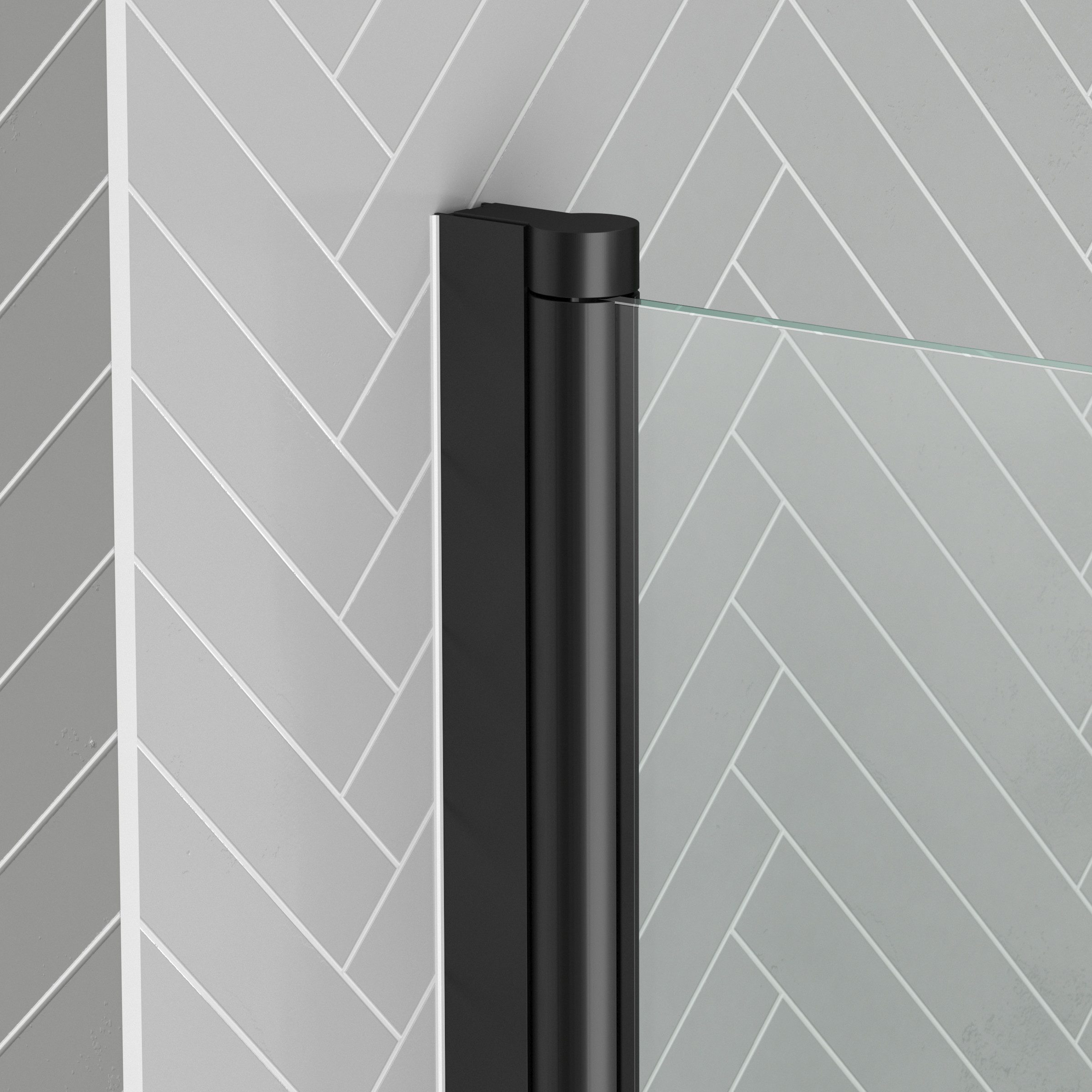 Marwell Walk-in-Dusche Black Touch, Einscheibensicherheitsglas, für Badewanne, mit Handtuchhalter