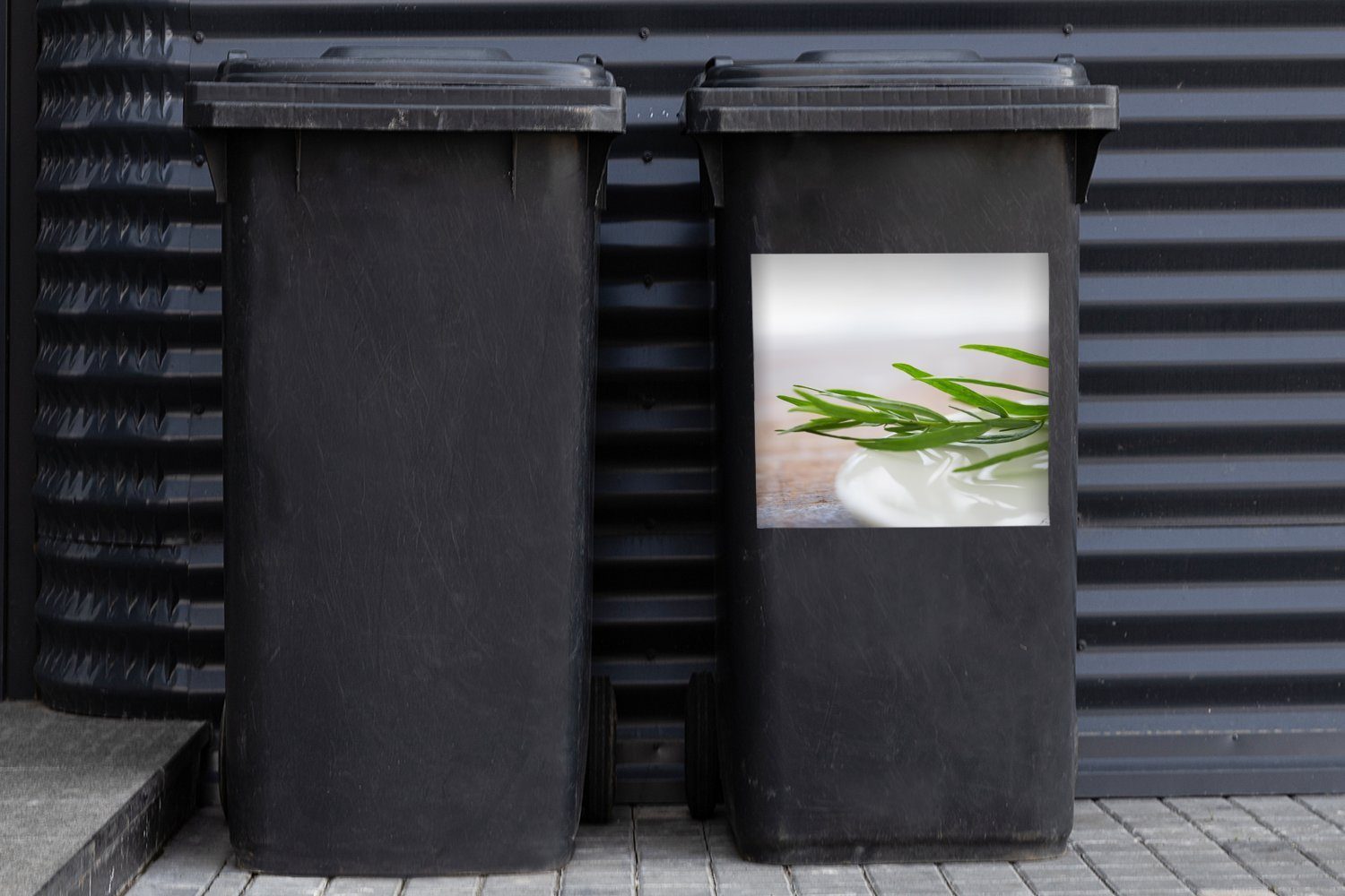 MuchoWow Wandsticker Keramikteller mit der Abfalbehälter Container, St), der Estragonpflanze Mülltonne, Mülleimer-aufkleber, Schönheit (1 Sticker