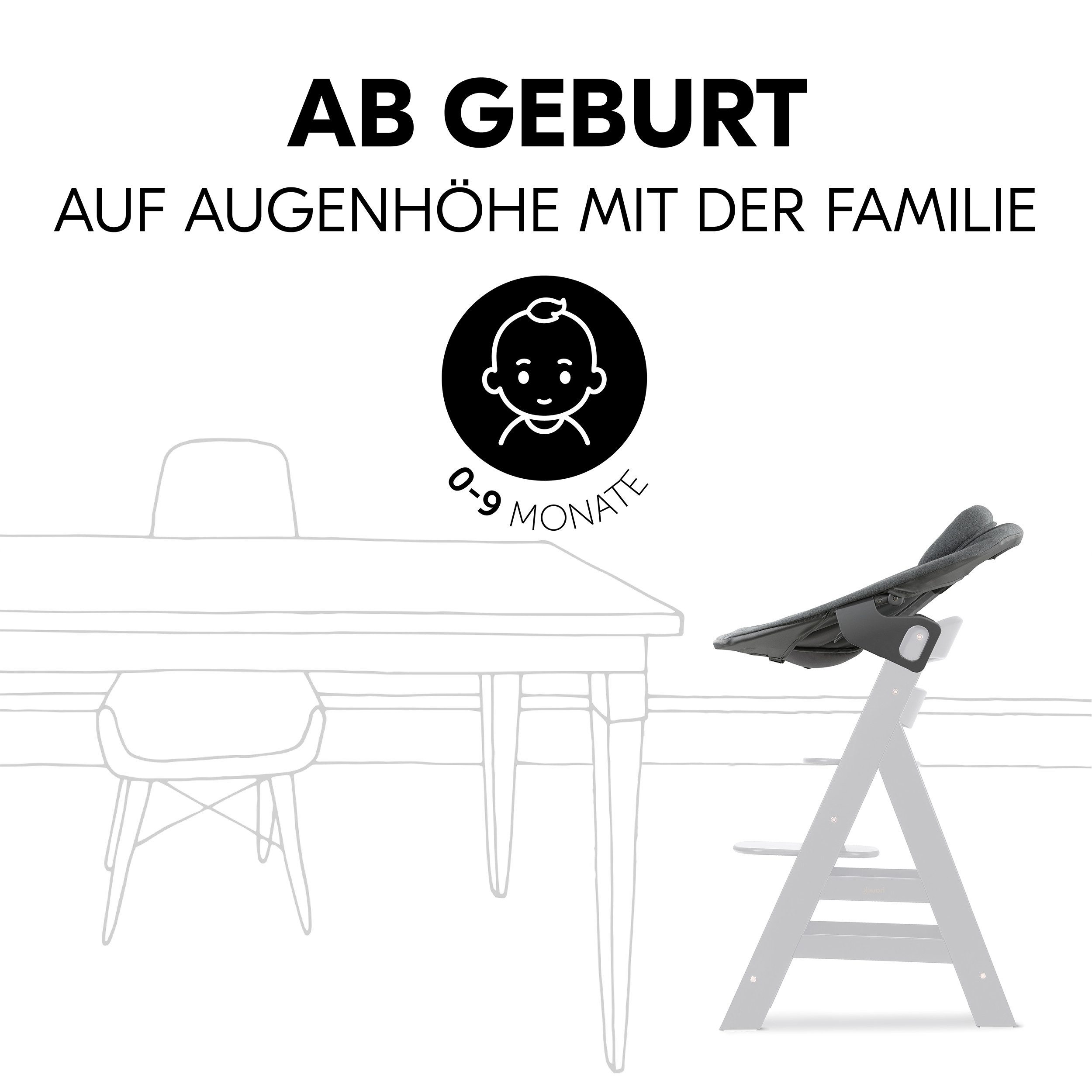 Hauck Hochstuhl Alpha Plus Natur Newborn Set Premium Dark Grey, Babystuhl ab Geburt, Aufsatz für Neugeborene, Essbrett, Sitzauflage – Bild 4 von 5
