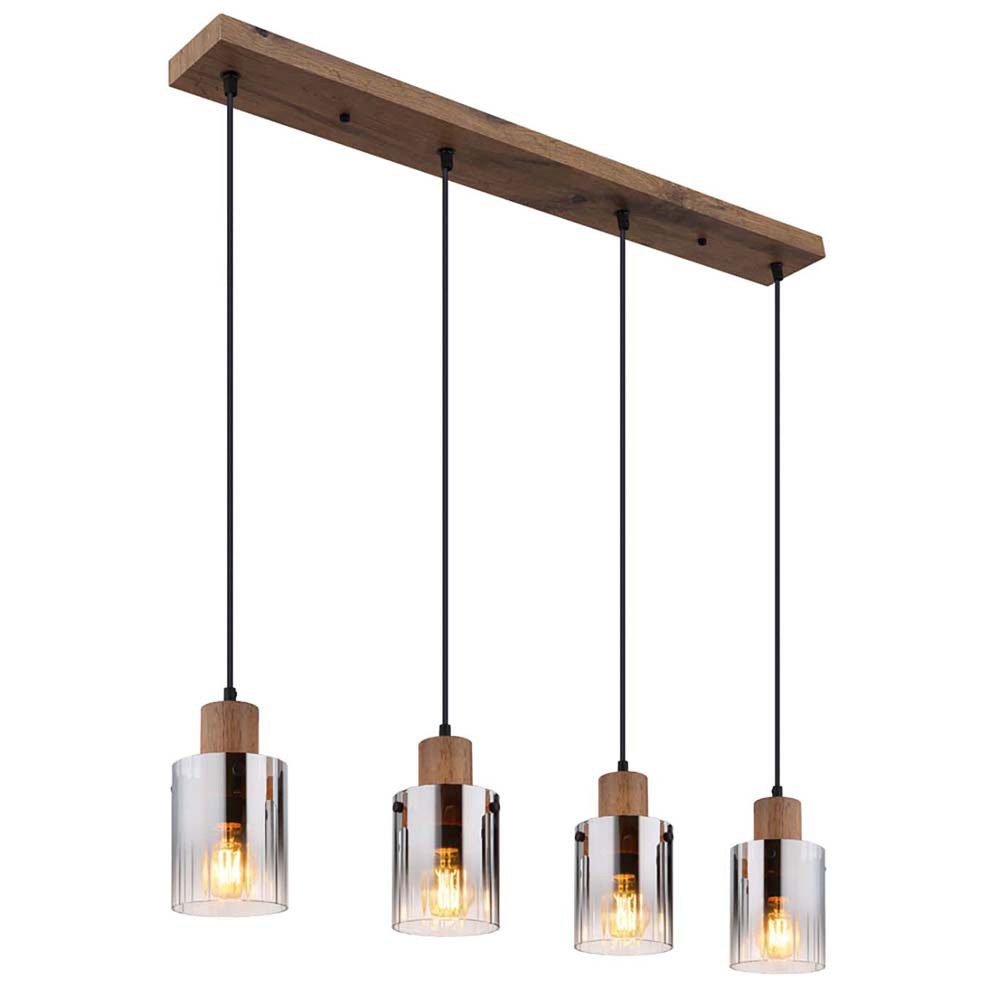 GLOBO LIGHTING Hängeleuchte, Leuchtmittel nicht inklusive, Pendelleuchte Hängelampe Holzlampe Wohnzimmerlampe 4 flammig Glas