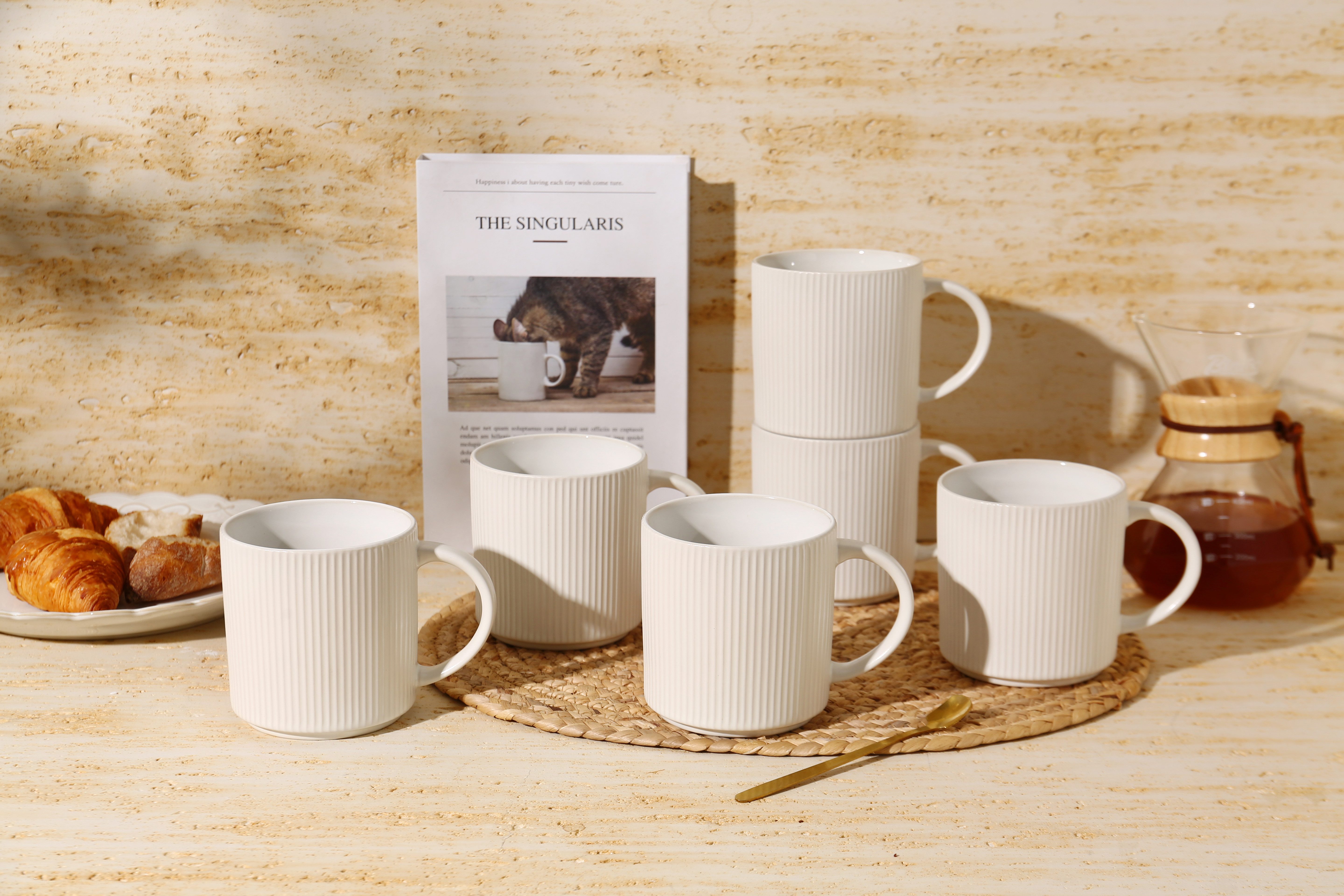 OTTO home Becher Kaffeebecher Ylvii, 6er Set, 6-tlg., Steinzeug, Riffeloptik, spülmaschinenfest und mikrowellengeeignet, 460 ml