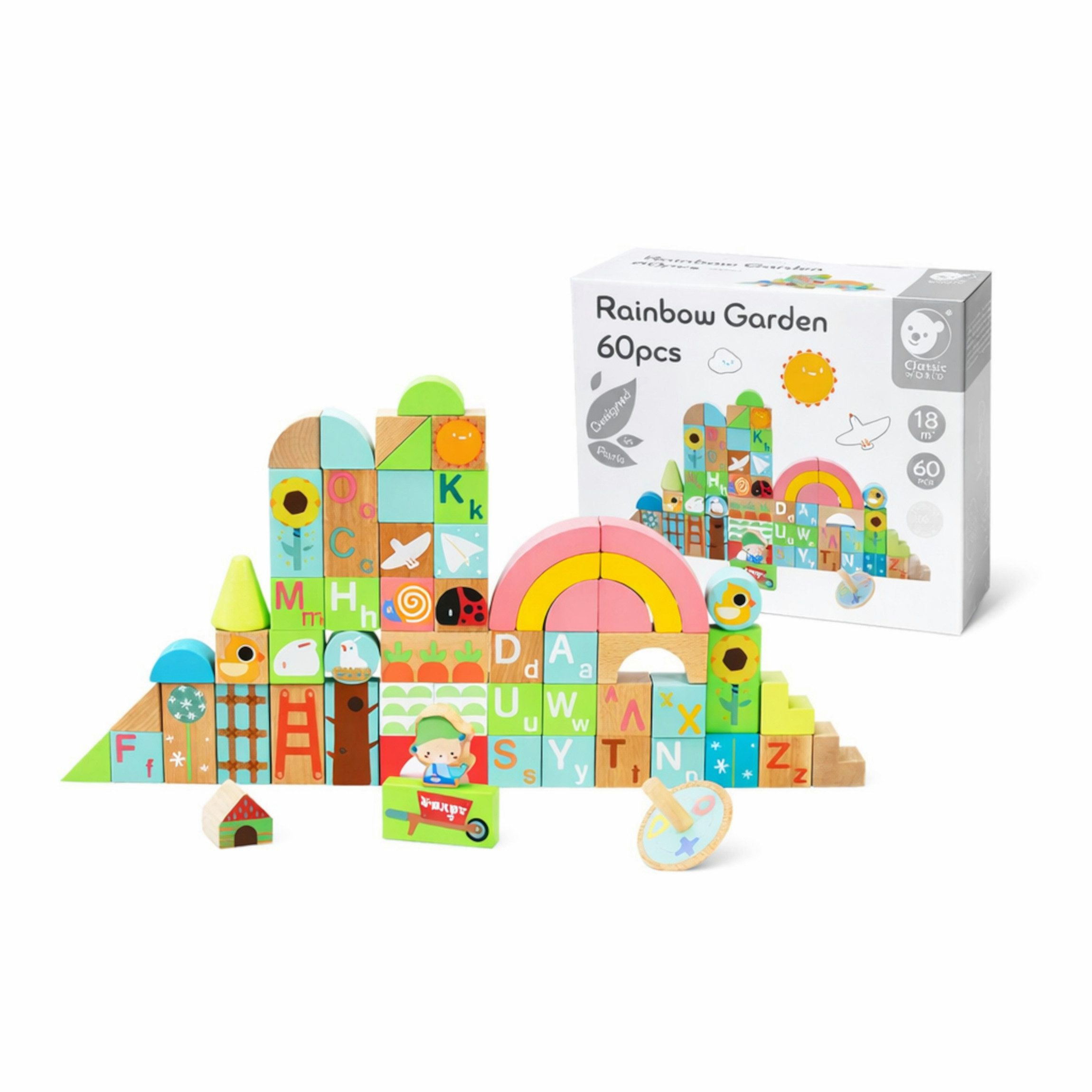 Classic World Classic World - Bauklötze Regenbogen 60-teilig - 24x10x20 cm - 18M+ Spielbauklötze