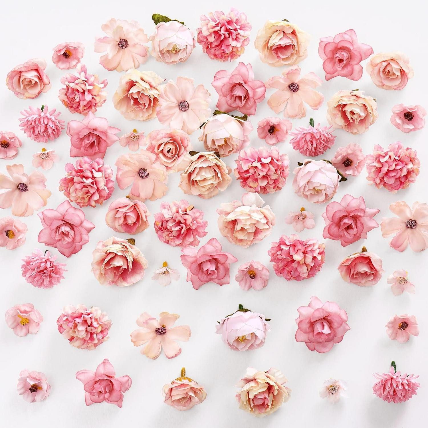 Kunstblume 100 Kunstblumen 9 Typen Rosa 2-4.8cm Mini Blumenköpfe Bastel, LuxusKollektion