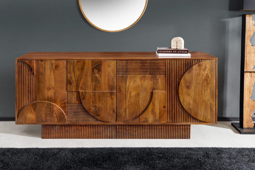 riess-ambiente Sideboard ART DECO 170cm braun / smoke · Kommode aus Mangoholz mit 3D-Front (Einzelartikel, 1 St), Massivholz · Push-to-Open · 6 Fächer · lackiert · Wohnzimmer · Design