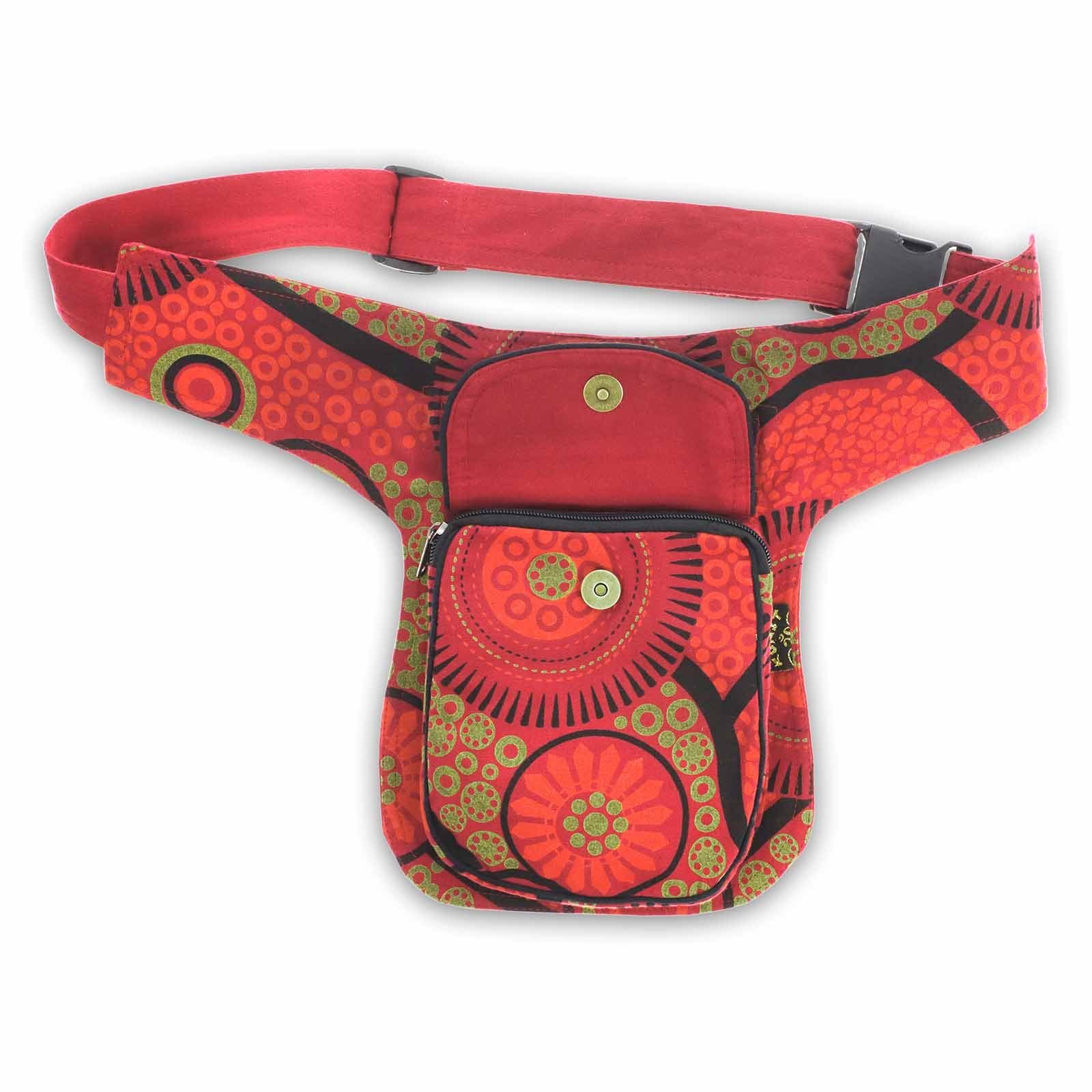Hipbag Sidebag UND Festivaltasche KUNST Mandala-Print MAGIE / Rot Orange Bauchtasche Gürteltasche Gürteltasche