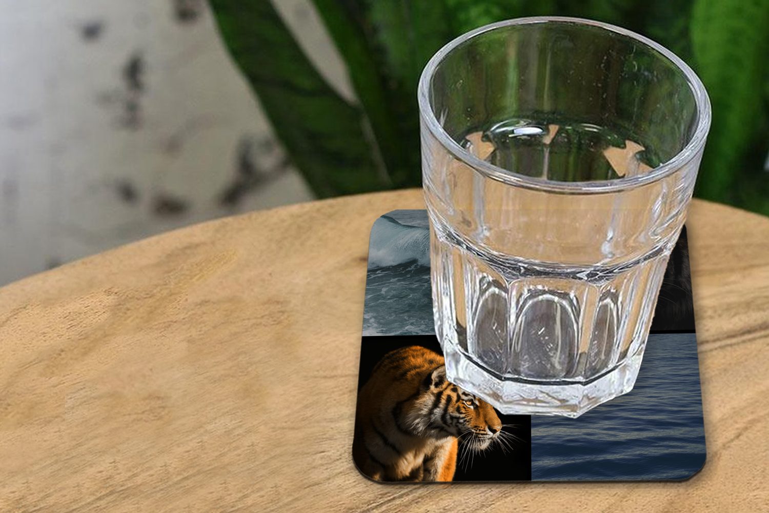 MuchoWow Glasuntersetzer Collage - Tiger Gläser, 6-tlg., Tasse Schmetterling - Meer, Glasuntersetzer, Tischuntersetzer, Korkuntersetzer, Untersetzer, - Zubehör für