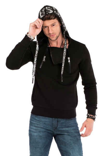 Cipo & Baxx Kapuzensweatshirt mit extravagantem Zipper-Kragen