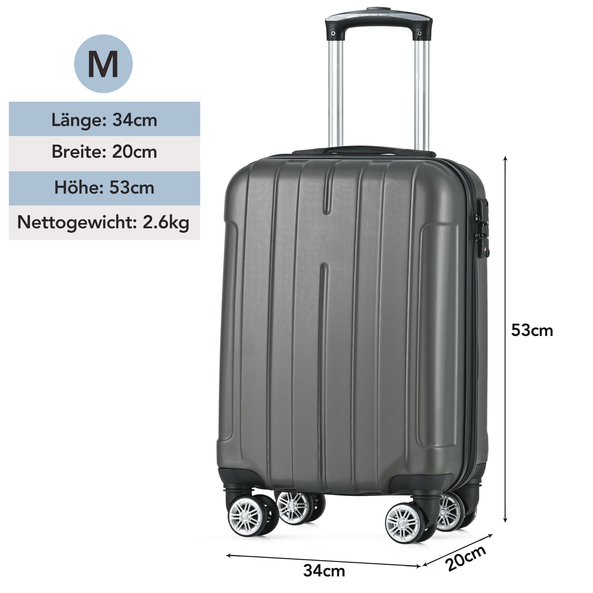 Hartschalen-Trolley Hartschalen-Handgepäck, 4 Rollen, Koffer mit TSA-Schloss und Universalrad, Erweiterbar Seitengriff